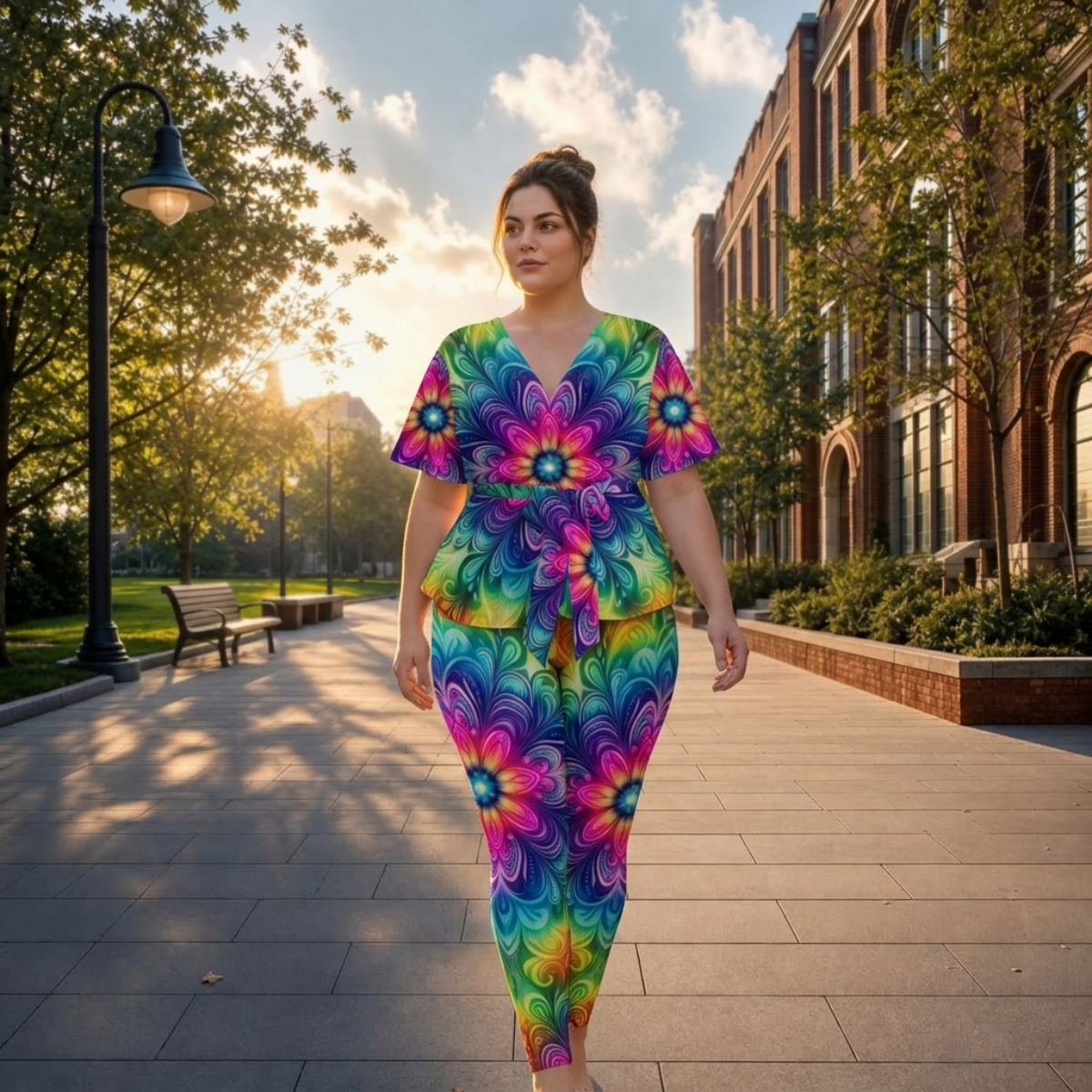 Psychedelic Floral Kaleidoscope All-Over Print Women's Wrap Blouse