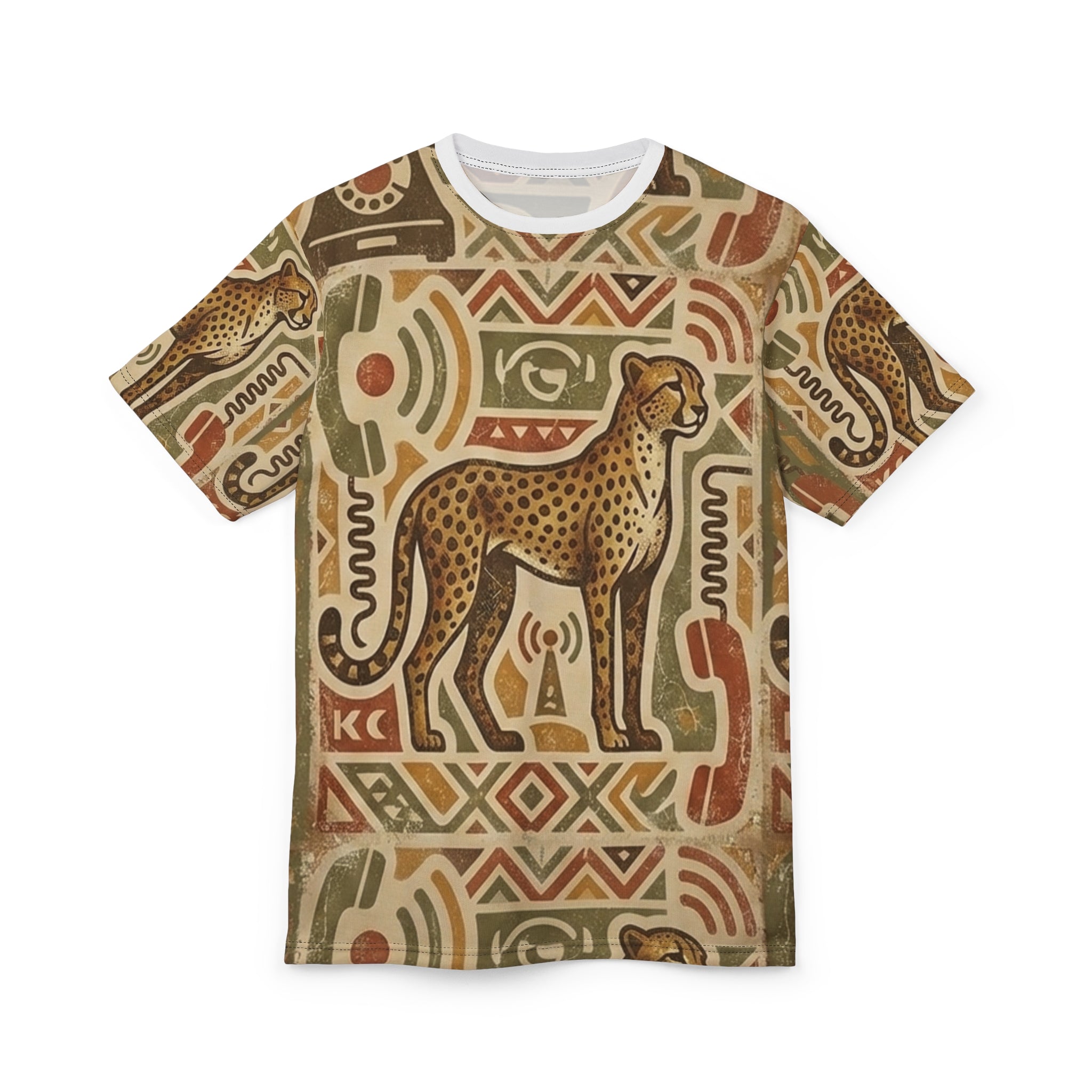 Cheetah Tribal Print Tee — Vintage African-Inspired All-Over Print Shirt Printify