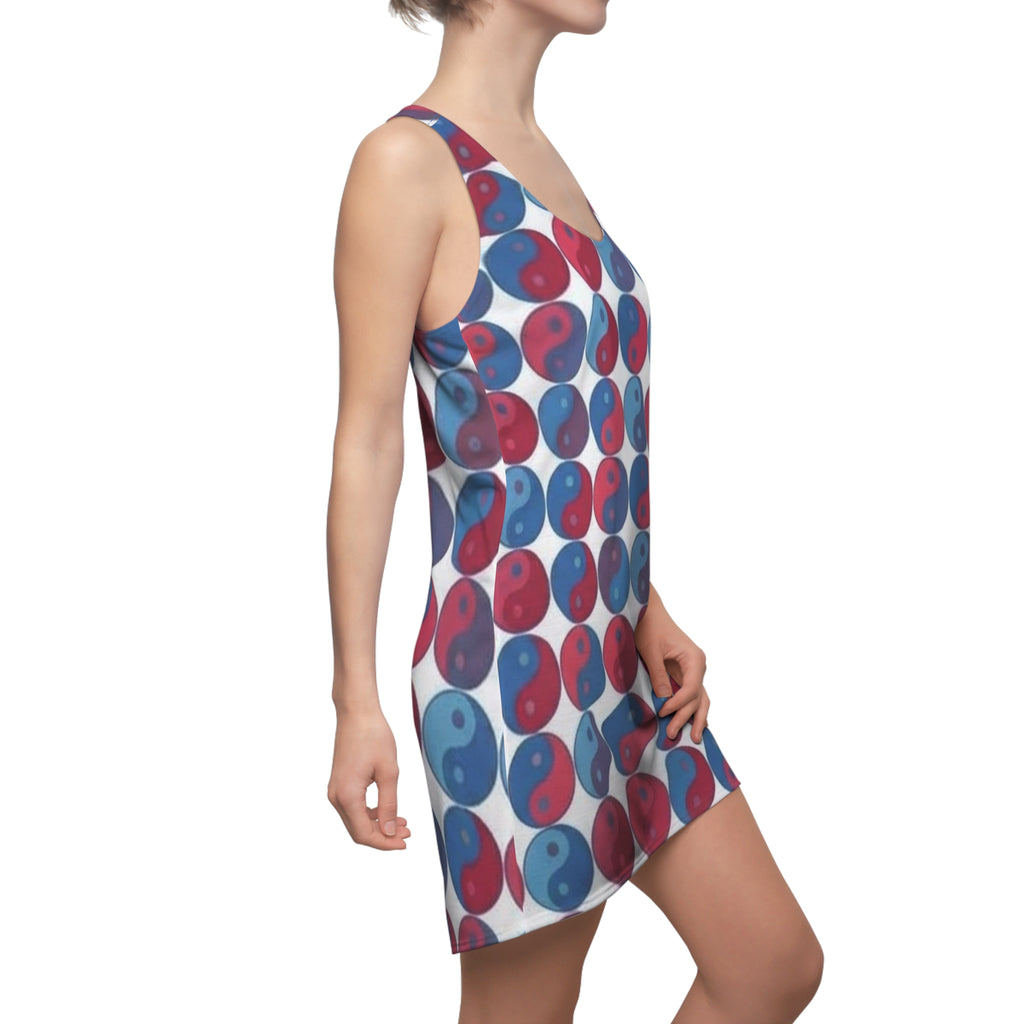 Red & Blue Yin Yang Racerback Dress — All-Over Print Casual Sundress