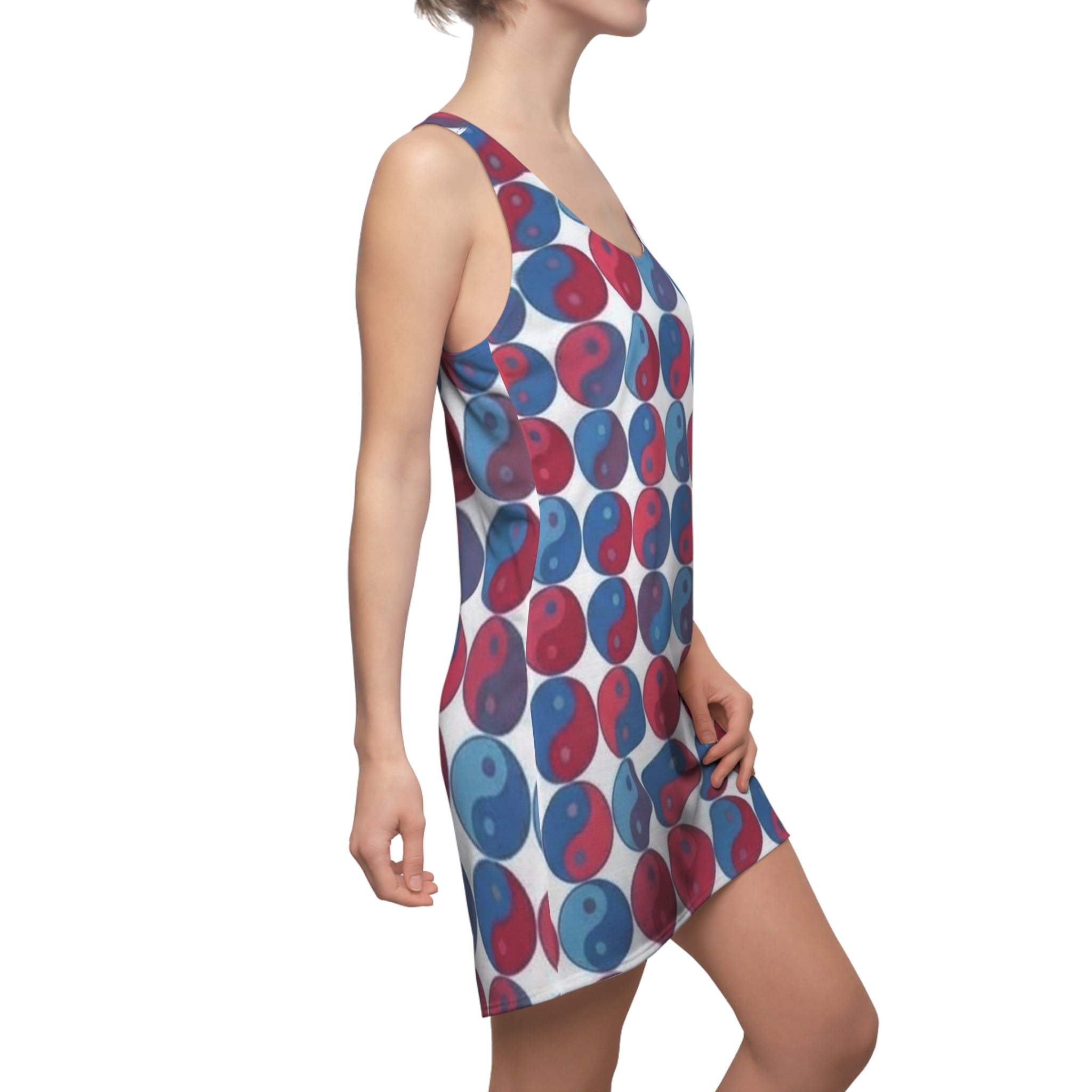 Red & Blue Yin Yang Racerback Dress — All-Over Print Casual Sundress