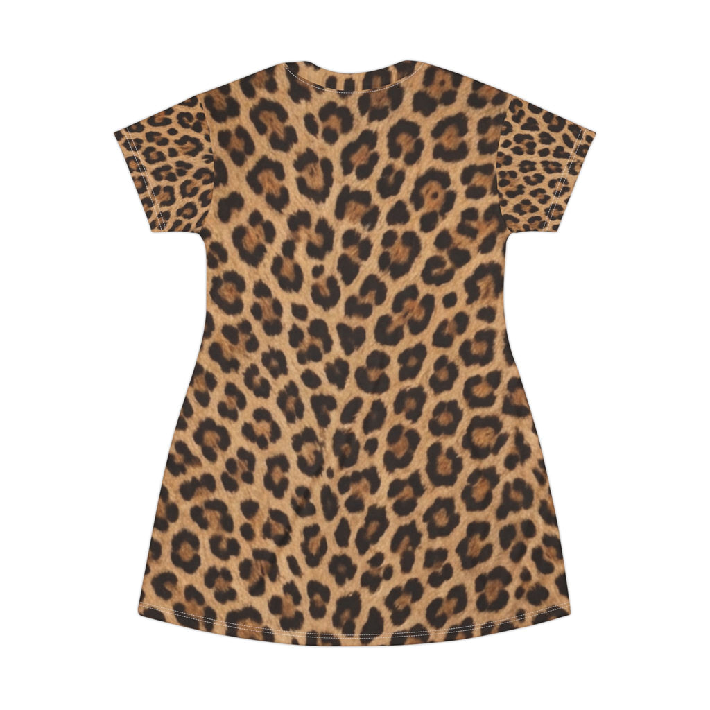 Leopard Print T-Shirt Dress - All-Over Animal Print AOP