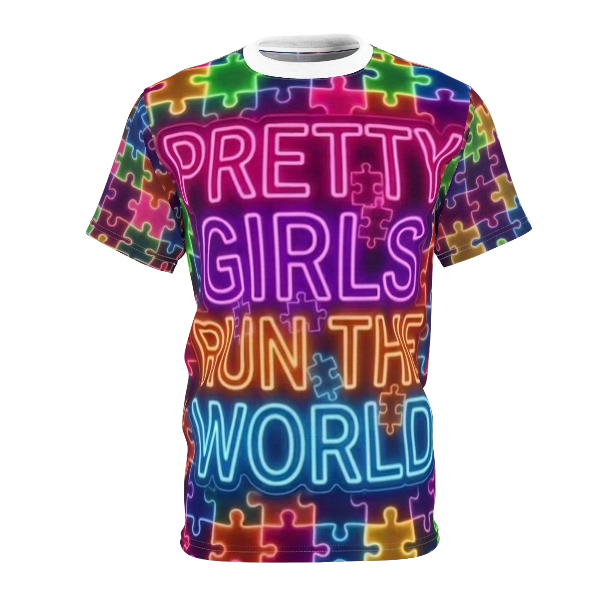 Pretty Girls Run the World Neon Puzzle Tee Printify