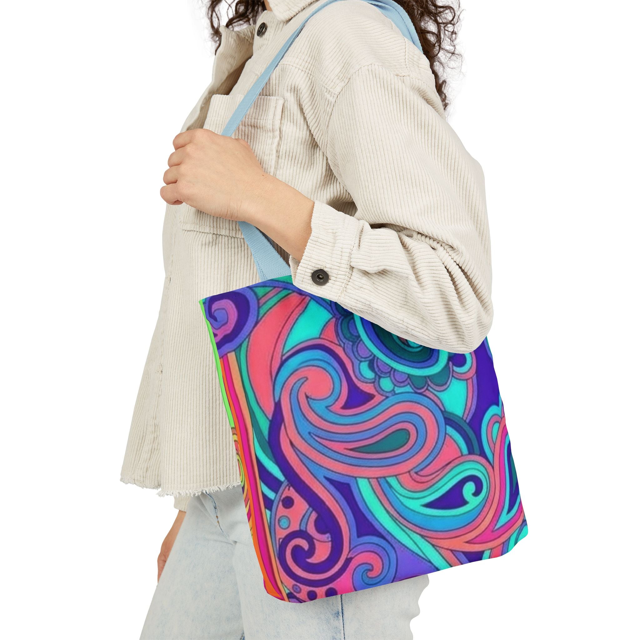 Psychedelic Paisley Canvas Tote Bag — Bright Retro Swirl Pattern