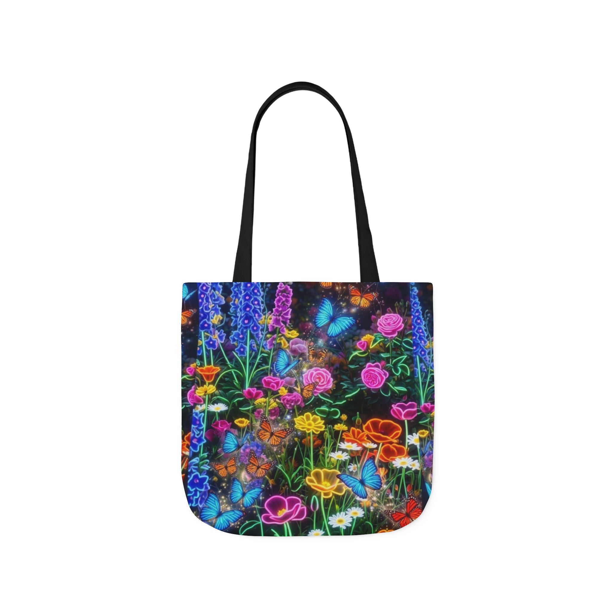 Neon Floral Butterfly Canvas Tote — Colorful Printify