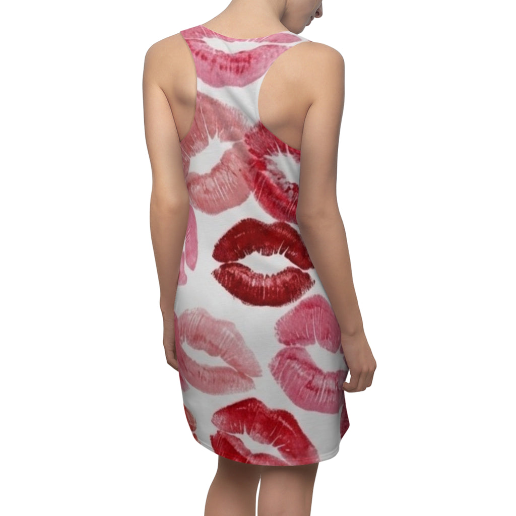 Kiss Print Racerback Dress — Pink & Red Lipstick Pattern