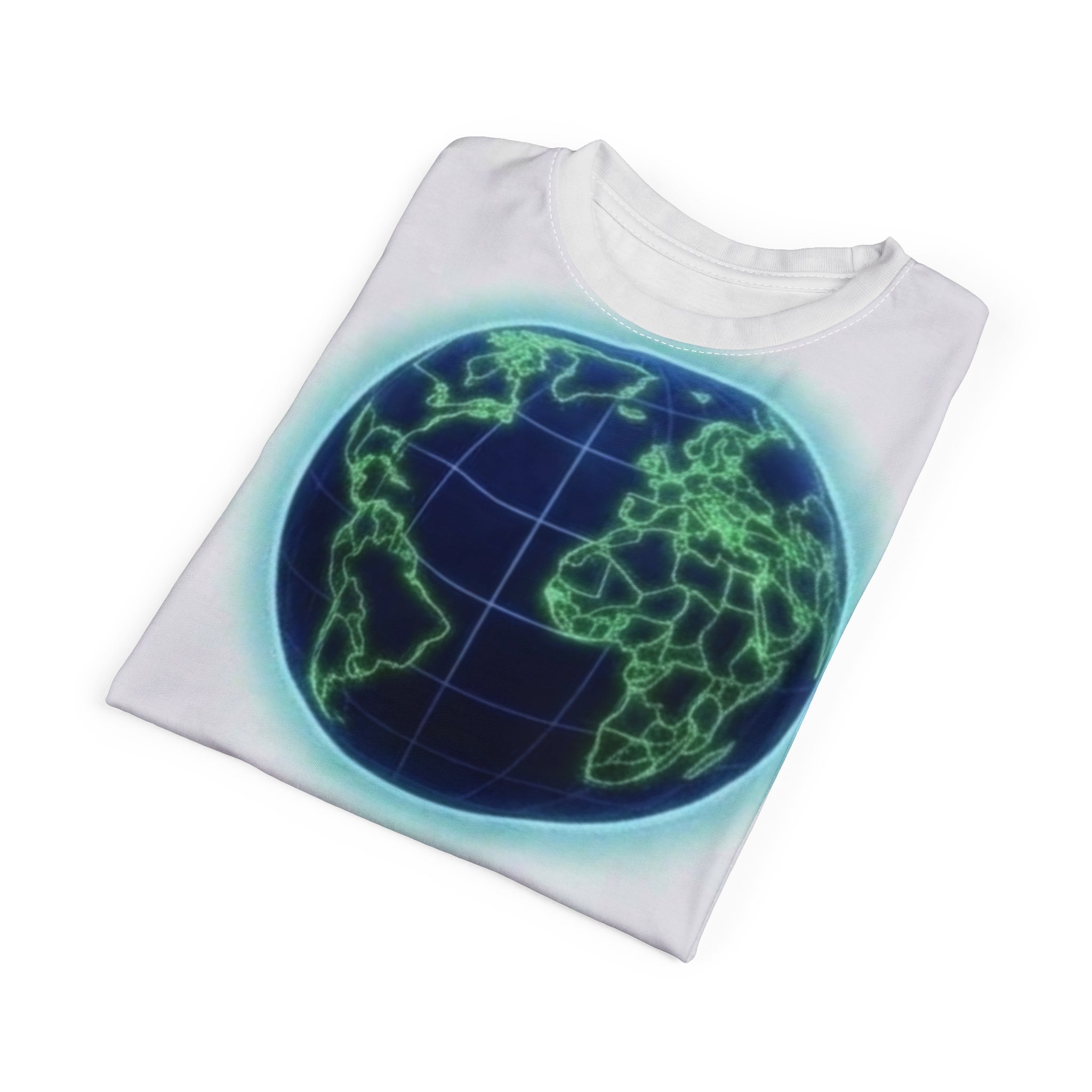 Neon Globe Graphic Tee — Glowing Earth Print T-Shirt Printify