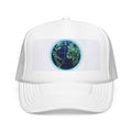 Neon Globe Foam Trucker Hat – Retro Earth Graphic Cap Printify