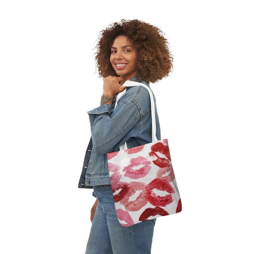 Lip Print Canvas Tote Bag — Kiss Pattern Reusable Beach & Market Bag