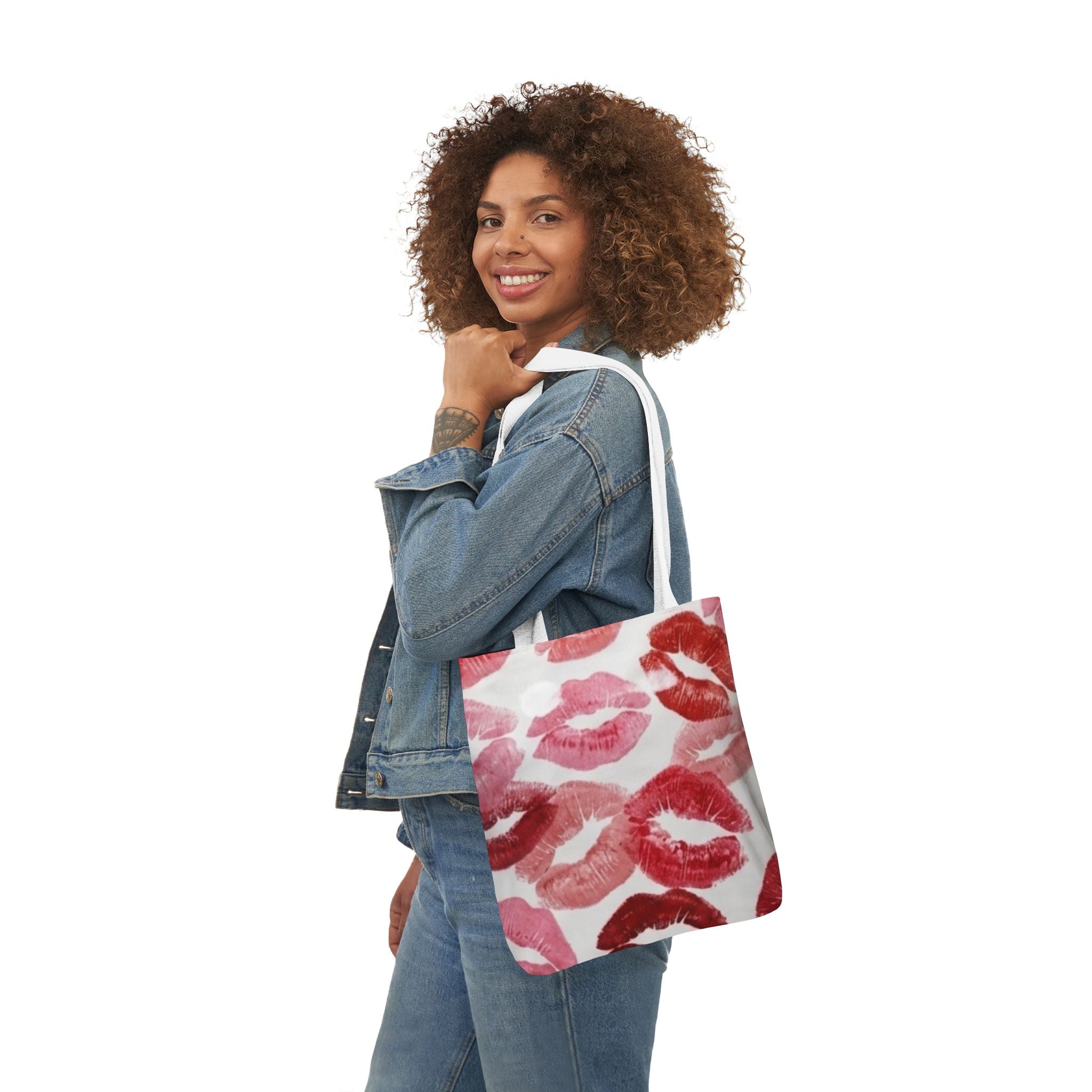 Lip Print Canvas Tote Bag — Kiss Pattern Reusable Beach & Market Bag