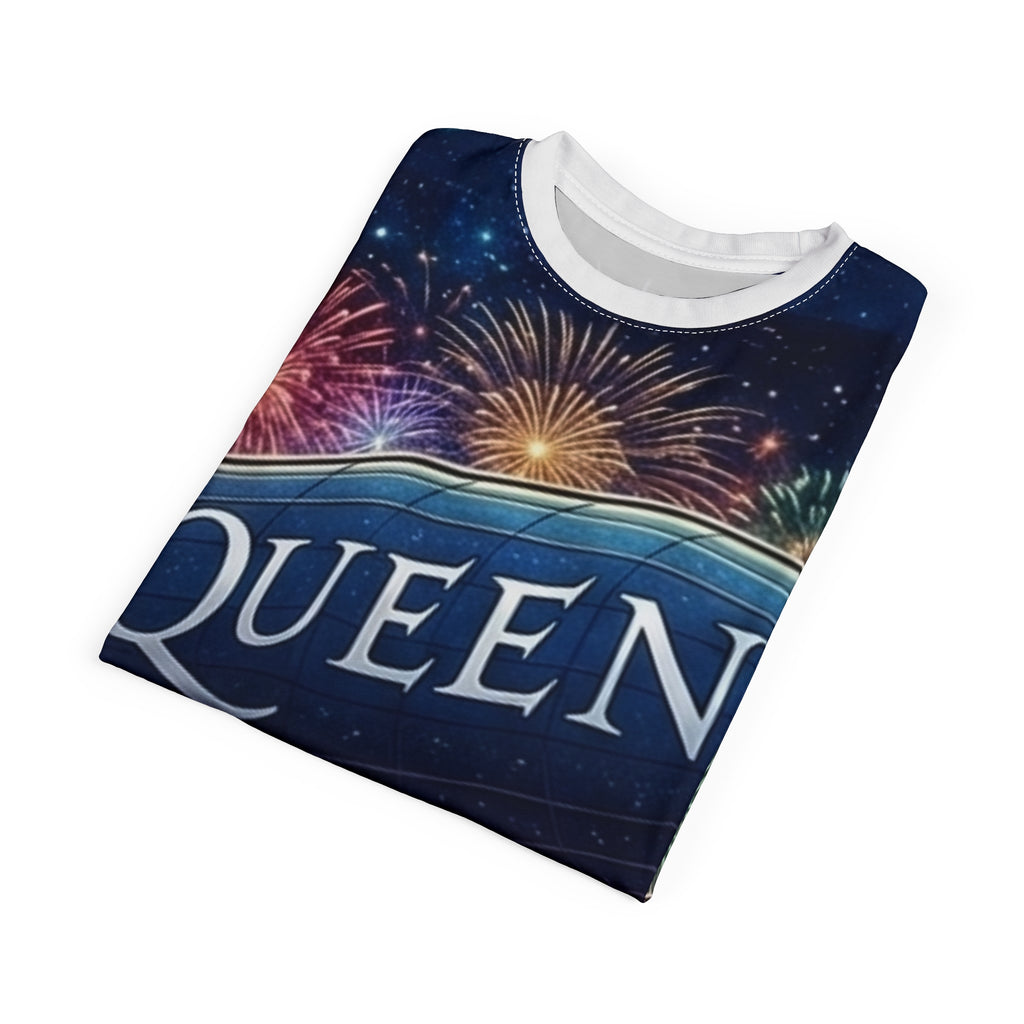 Queen Airship Tee — Retro Band Fireworks All-Over Print Shirt