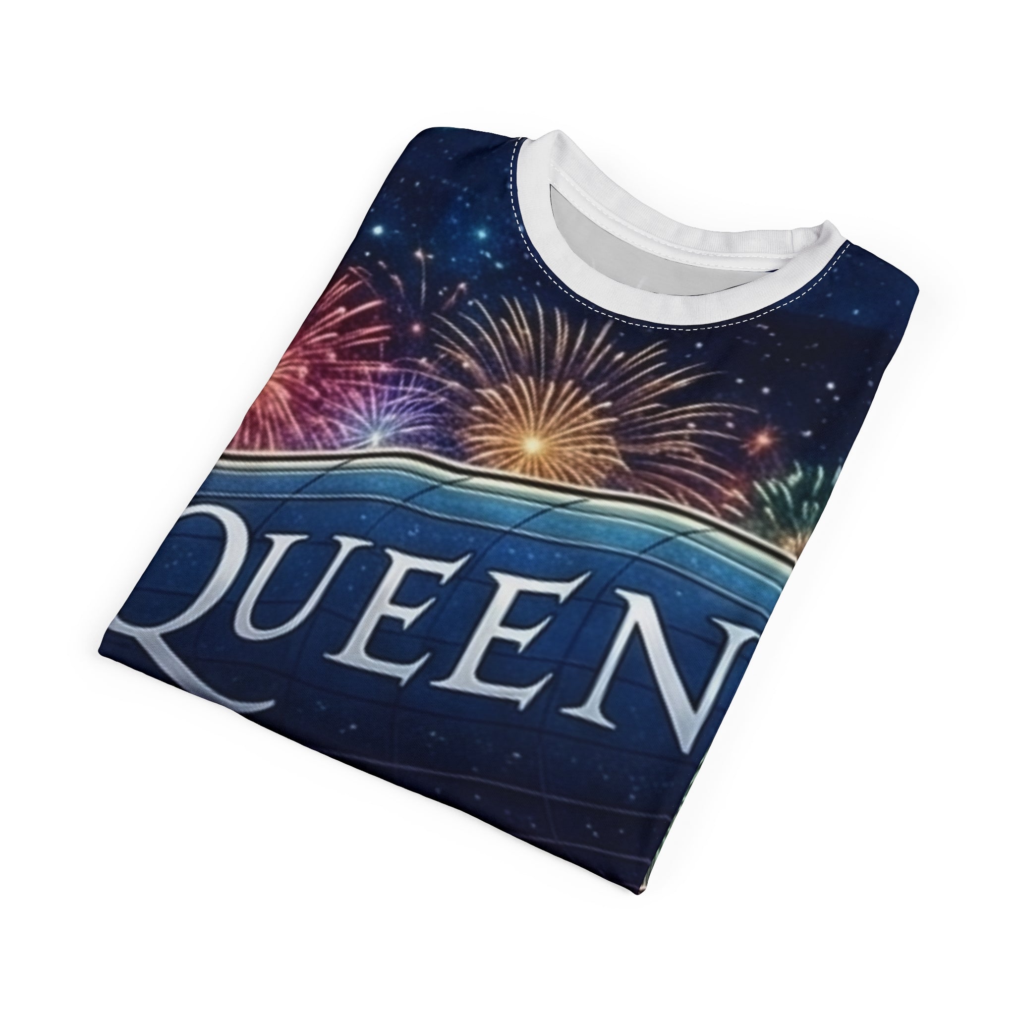 Queen Airship Tee — Retro Band Fireworks All-Over Print Shirt