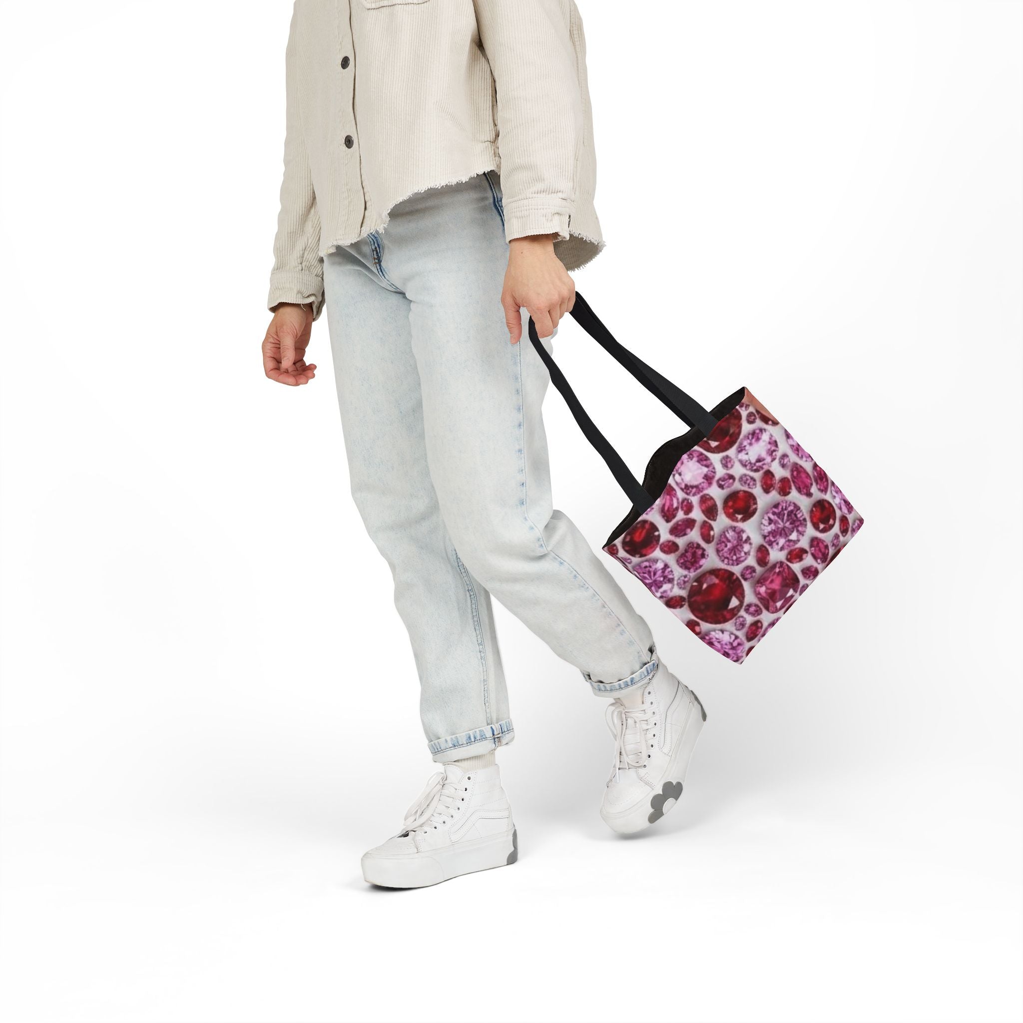 Ruby Gemstone Pattern Canvas Tote — Sparkling Red Jewel Print Tote Bag