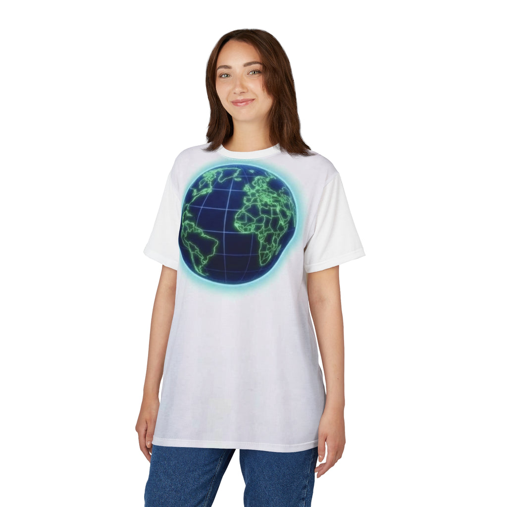 Neon Globe Graphic Tee — Glowing Earth Print T-Shirt Printify