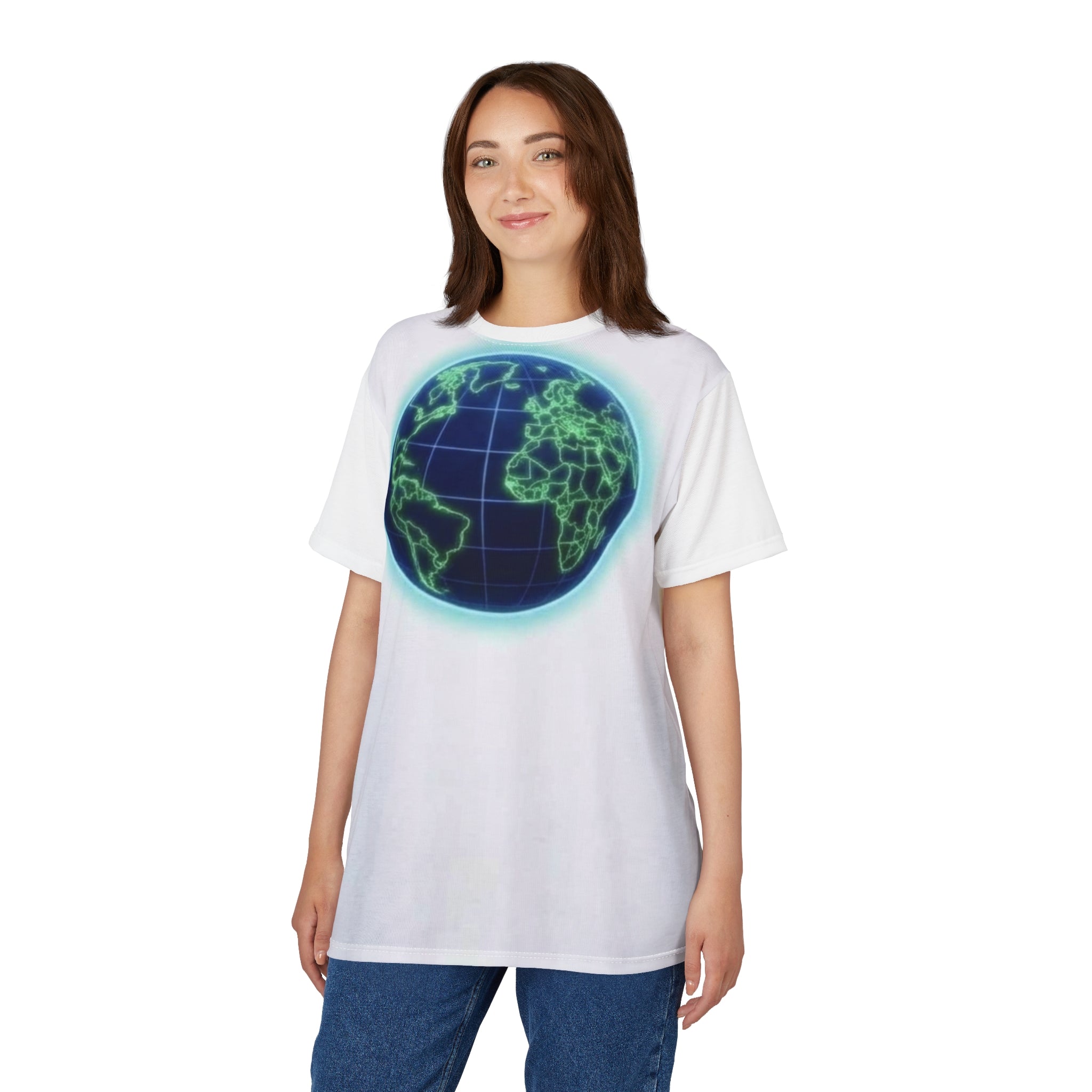 Neon Globe Graphic Tee — Glowing Earth Print T-Shirt Printify