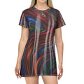 Abstract Swirl T-Shirt Dress — Multicolor Fluid Art All-Over Print