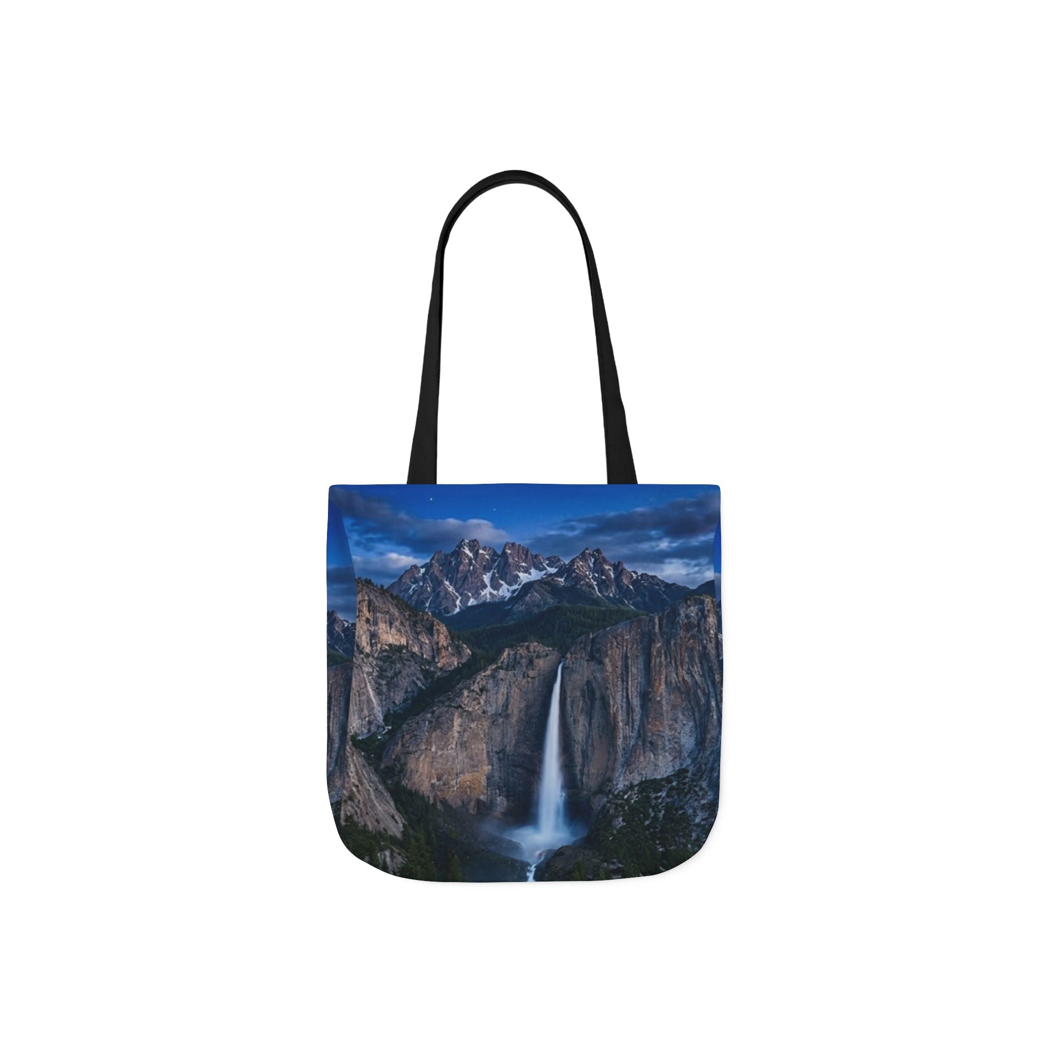 Waterfall Mountain  Canvas Tote — Scenic Yosemite Nightfall Tote Bag All-Over Print Printify