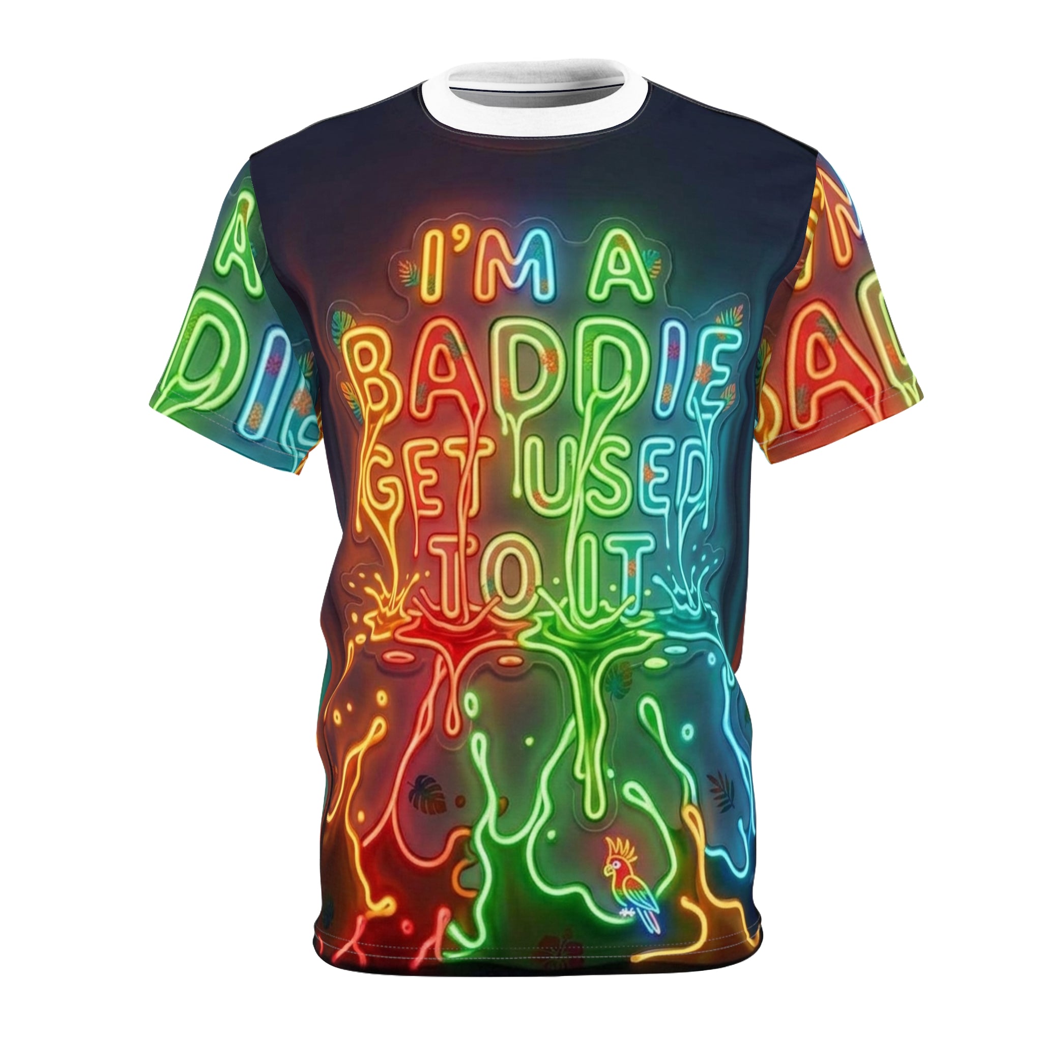Neon 'I'm A Baddie' All-Over Print Tee Printify