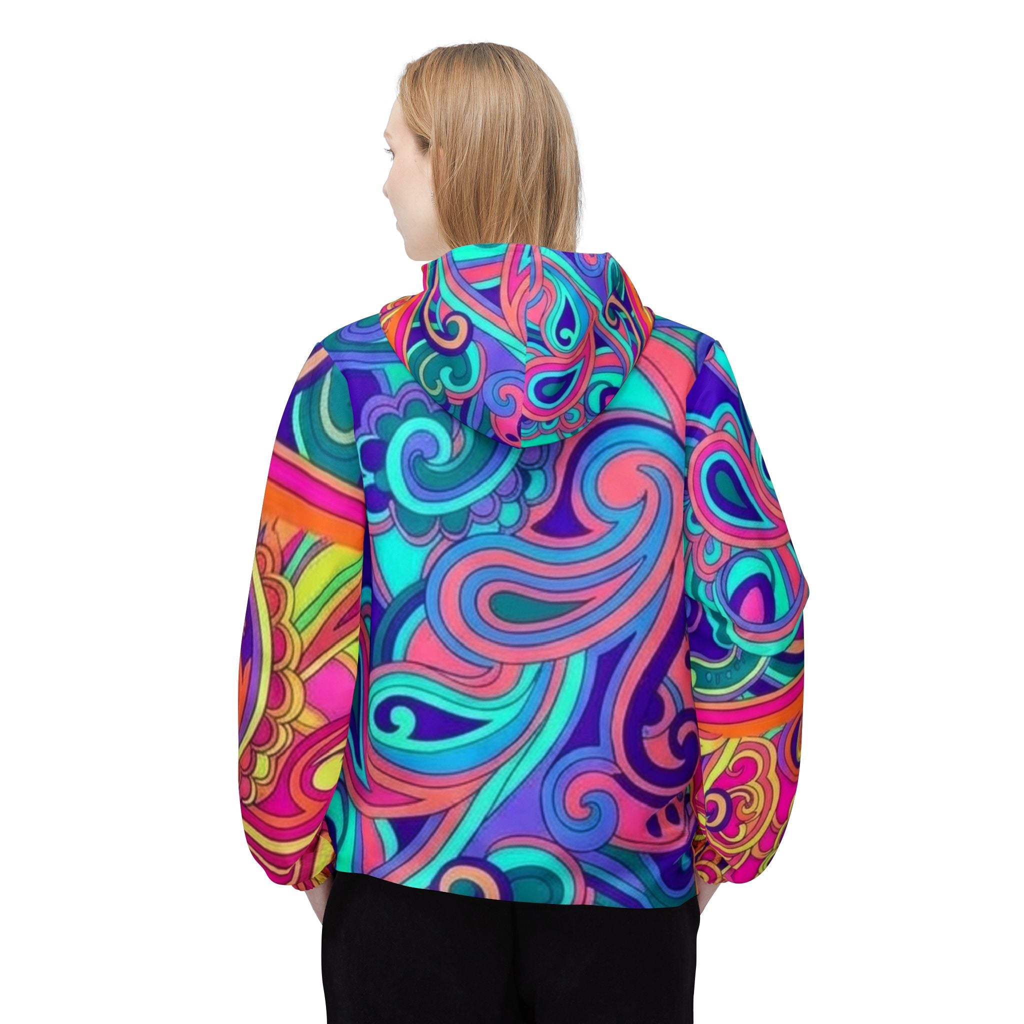 Psychedelic Swirl Windbreaker Jacket — Vibrant Neon All-Over Print