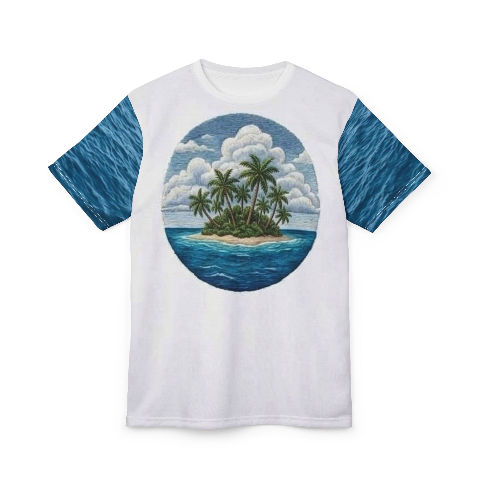 Tropical Island All-Over Print Tee — Palm Tree Beach Vacation Shirt