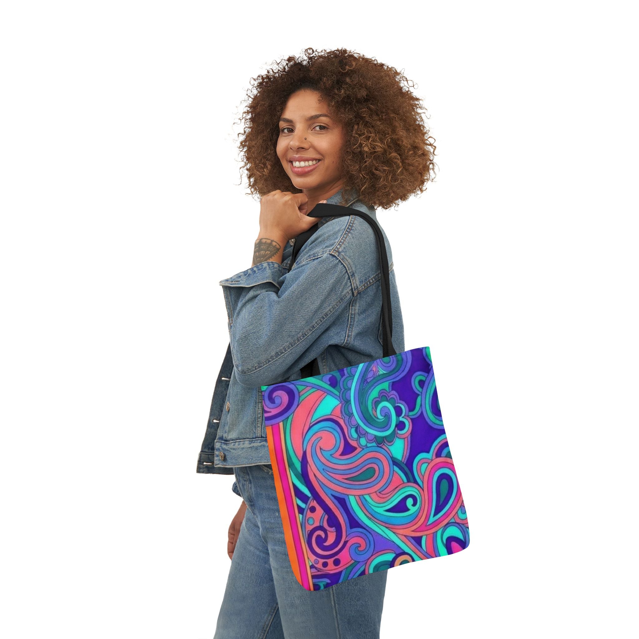 Psychedelic Paisley Canvas Tote Bag — Bright Retro Swirl Pattern