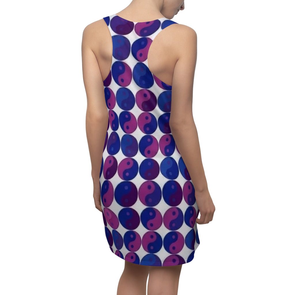 Yin Yang Dot Racerback Dress – Purple & Blue Geometric AOP