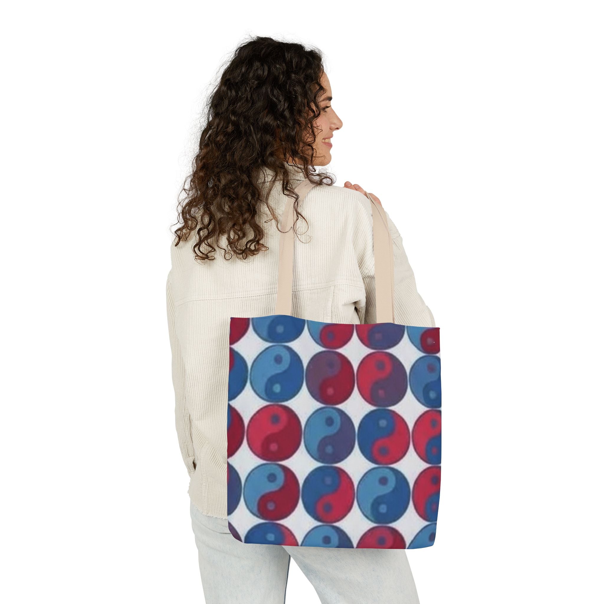 Yin Yang Pattern Canvas Tote — Red & Blue Reversible Symbol Beach Bag