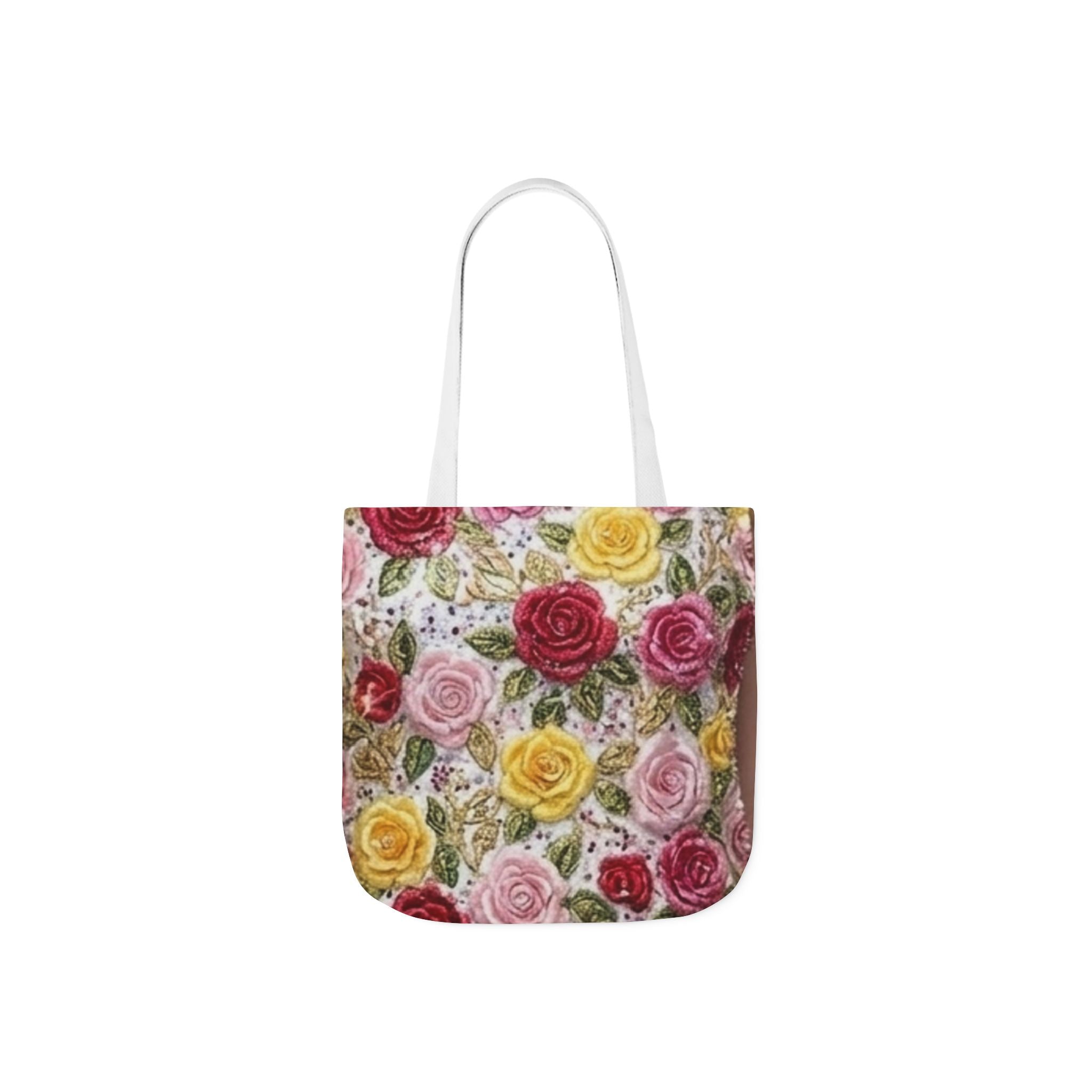 Floral Rose Canvas Tote Bag — Vintage Pink, Yellow & Red Roses Pattern Printify
