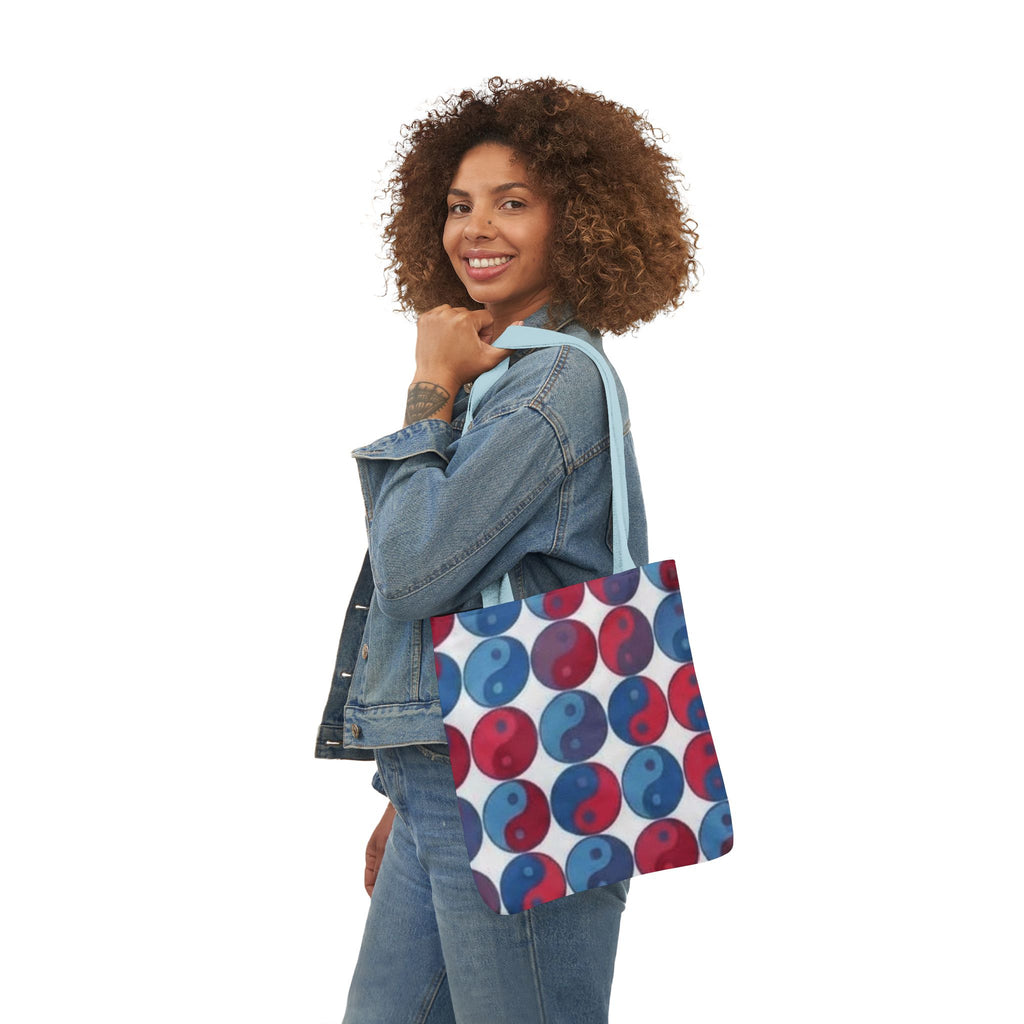 Yin Yang Pattern Canvas Tote — Red & Blue Reversible Symbol Beach Bag