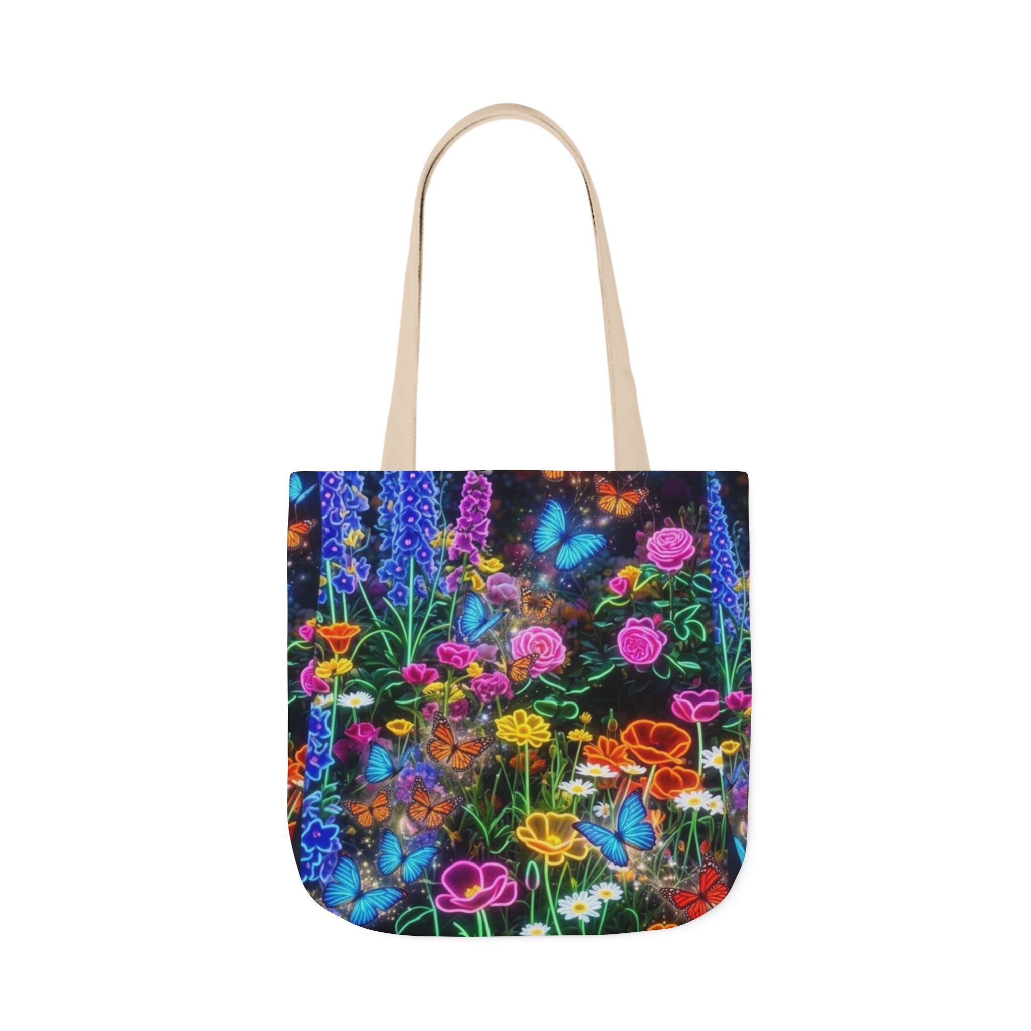 Neon Floral Butterfly Canvas Tote — Colorful Printify