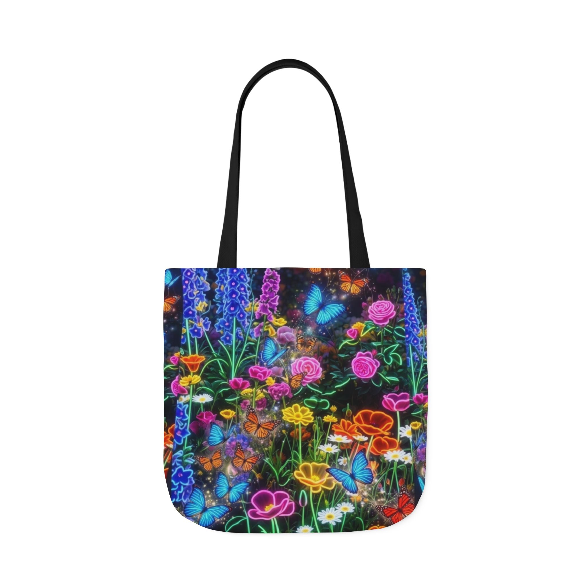 Neon Floral Butterfly Canvas Tote — Colorful Printify