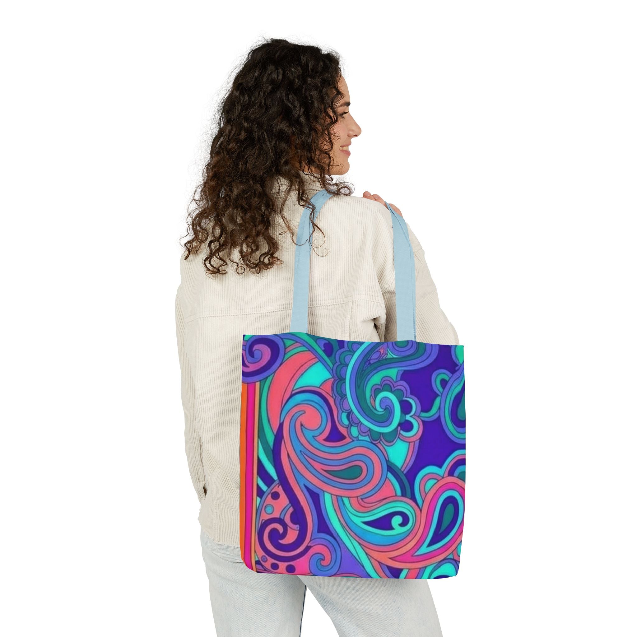 Psychedelic Paisley Canvas Tote Bag — Bright Retro Swirl Pattern