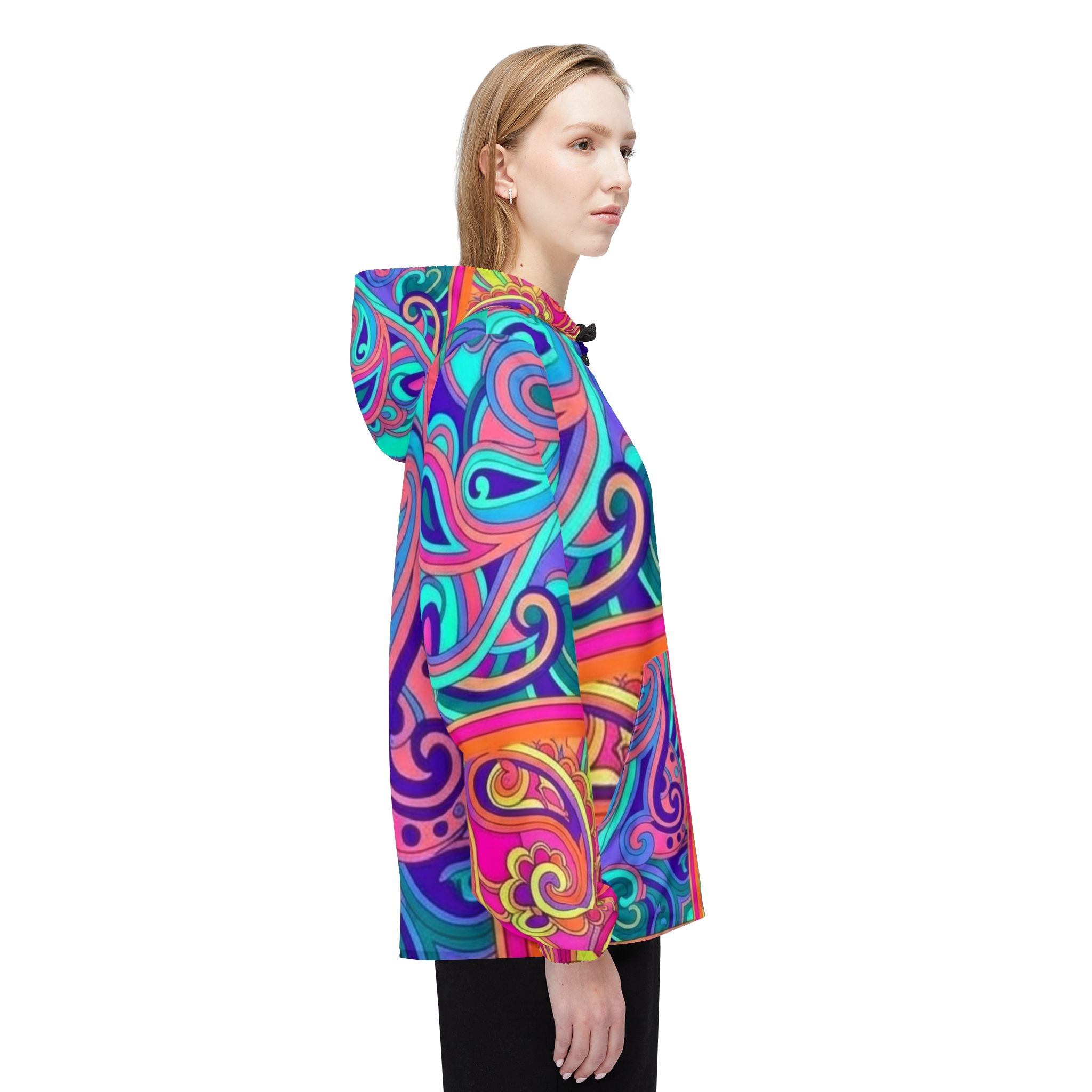 Psychedelic Swirl Windbreaker Jacket — Vibrant Neon All-Over Print