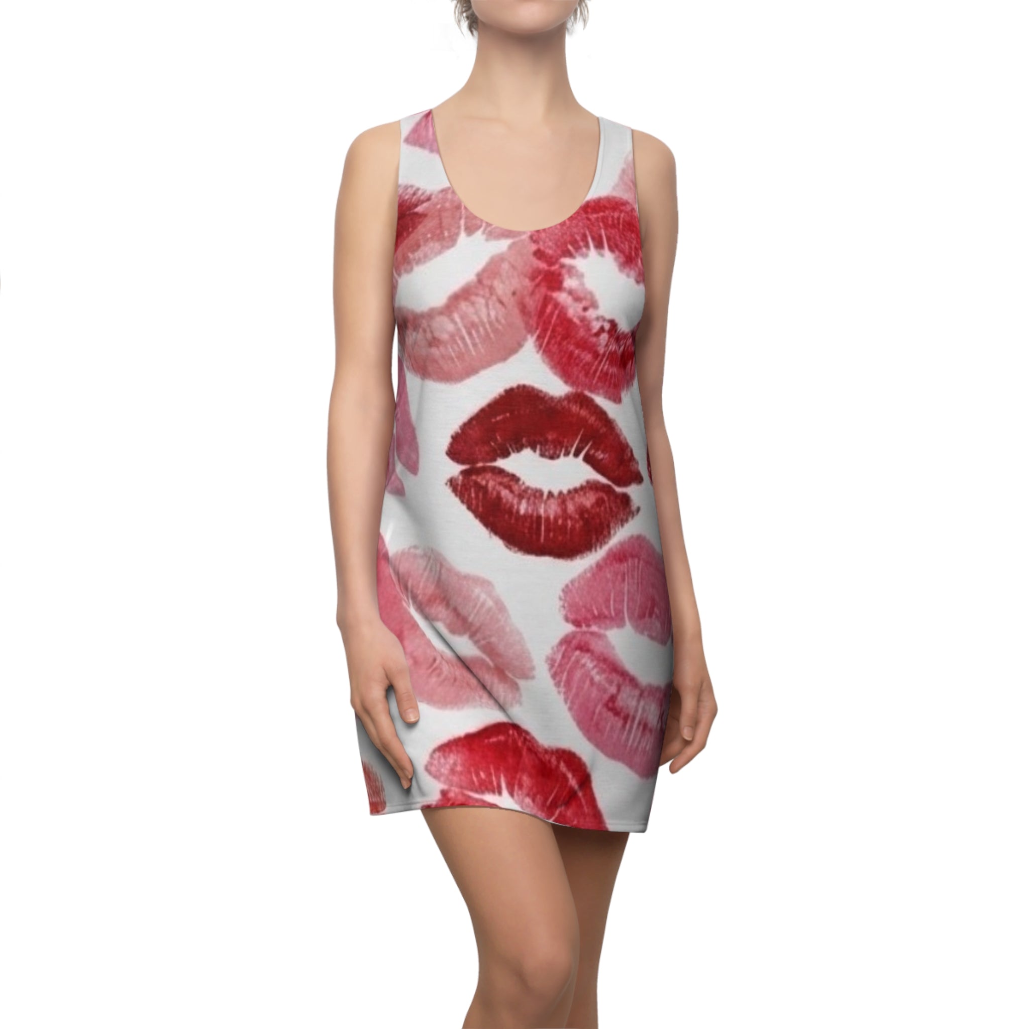 Kiss Print Racerback Dress — Pink & Red Lipstick Pattern
