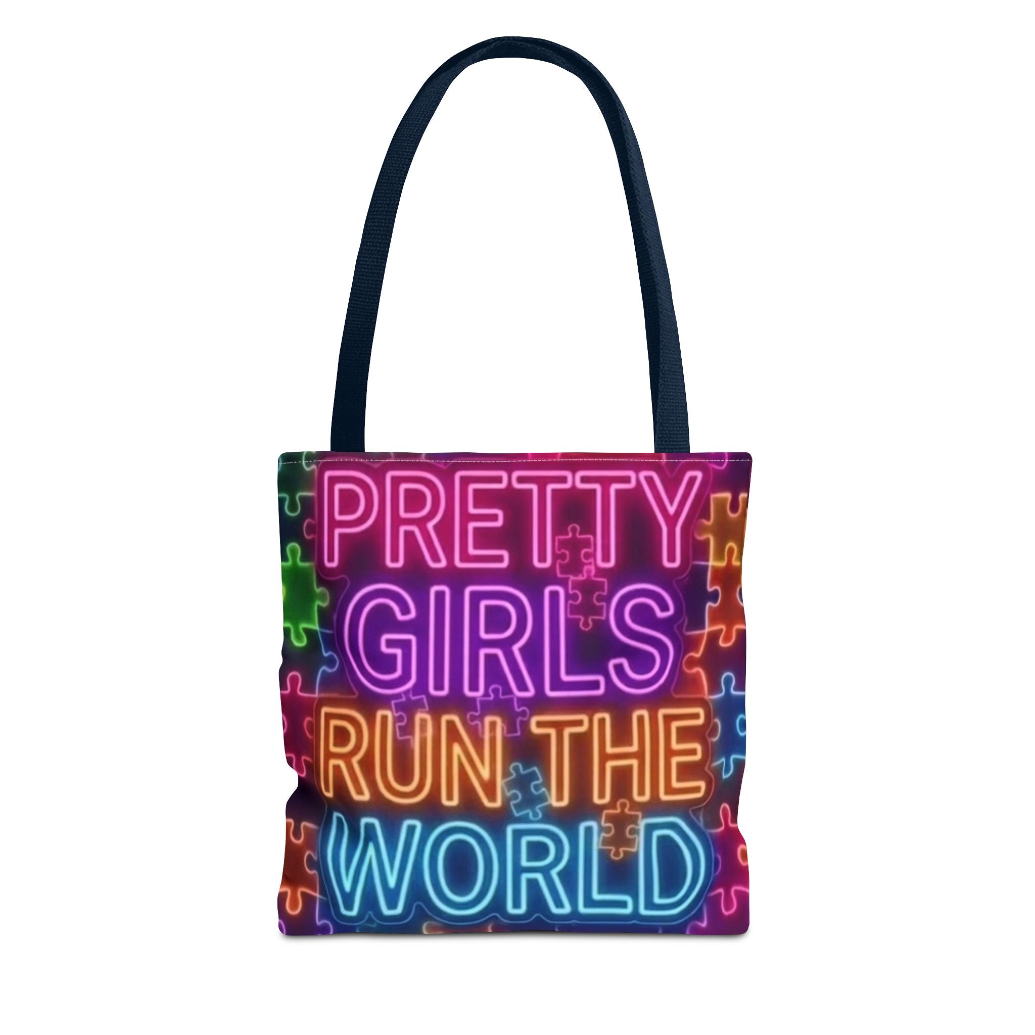 Pretty Girls Run the World Tote Bag — Neon Puzzle Pattern AOP Tote Printify