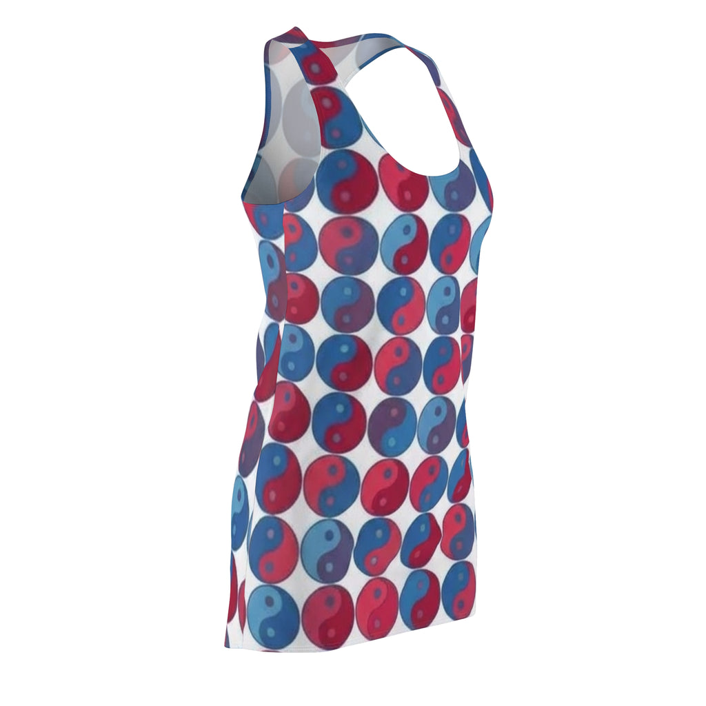 Red & Blue Yin Yang Racerback Dress — All-Over Print Casual Sundress