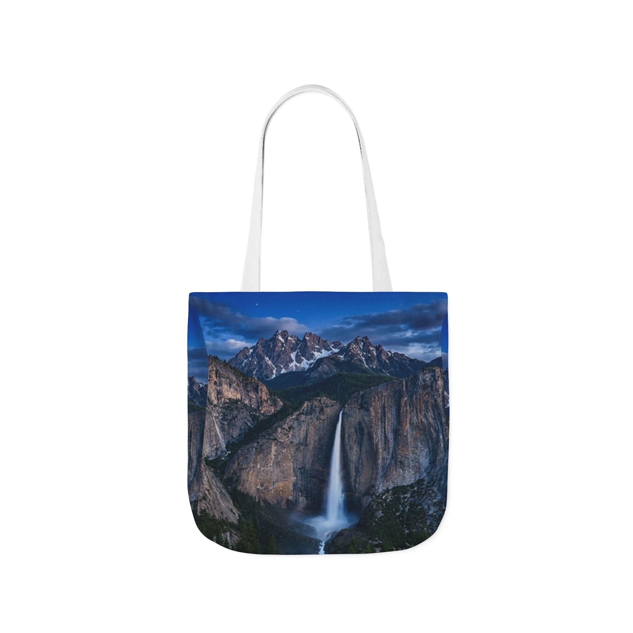 Waterfall Mountain  Canvas Tote — Scenic Yosemite Nightfall Tote Bag All-Over Print Printify