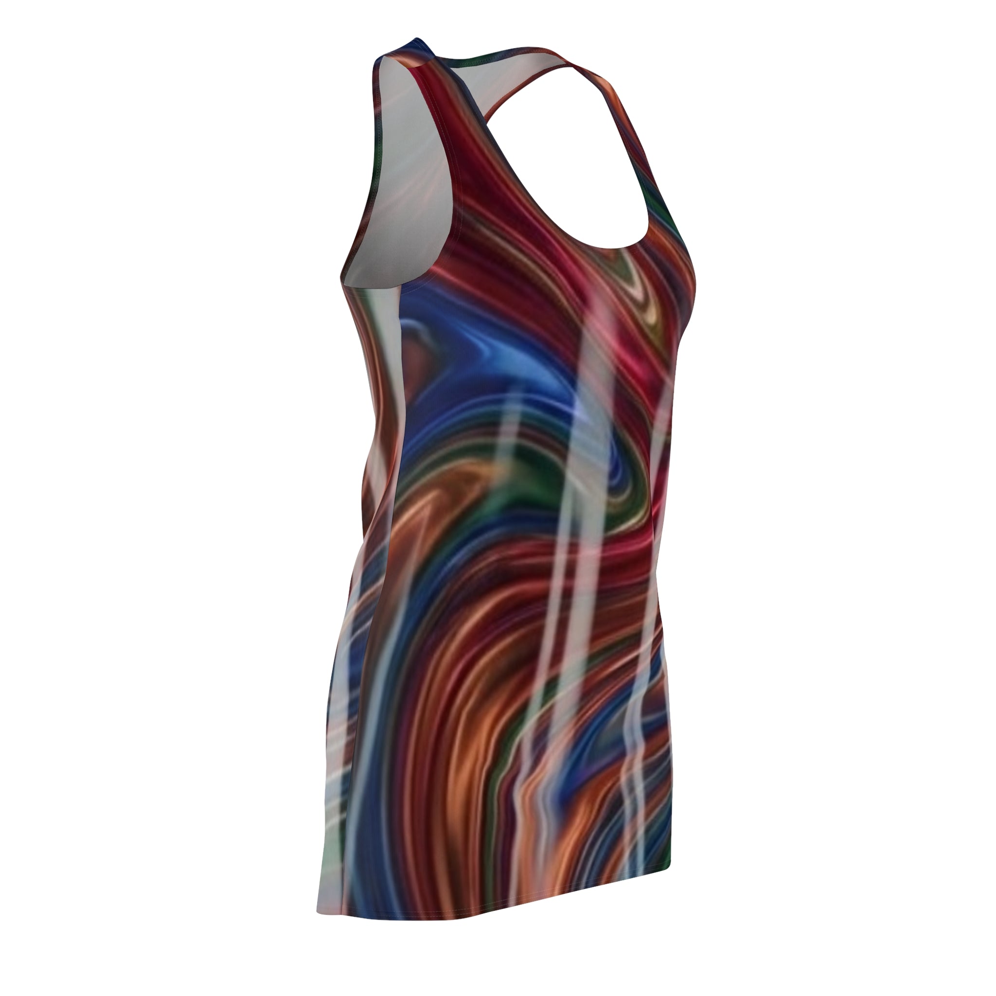 Swirl Marble Racerback Dress — Abstract Multicolor All-Over Print