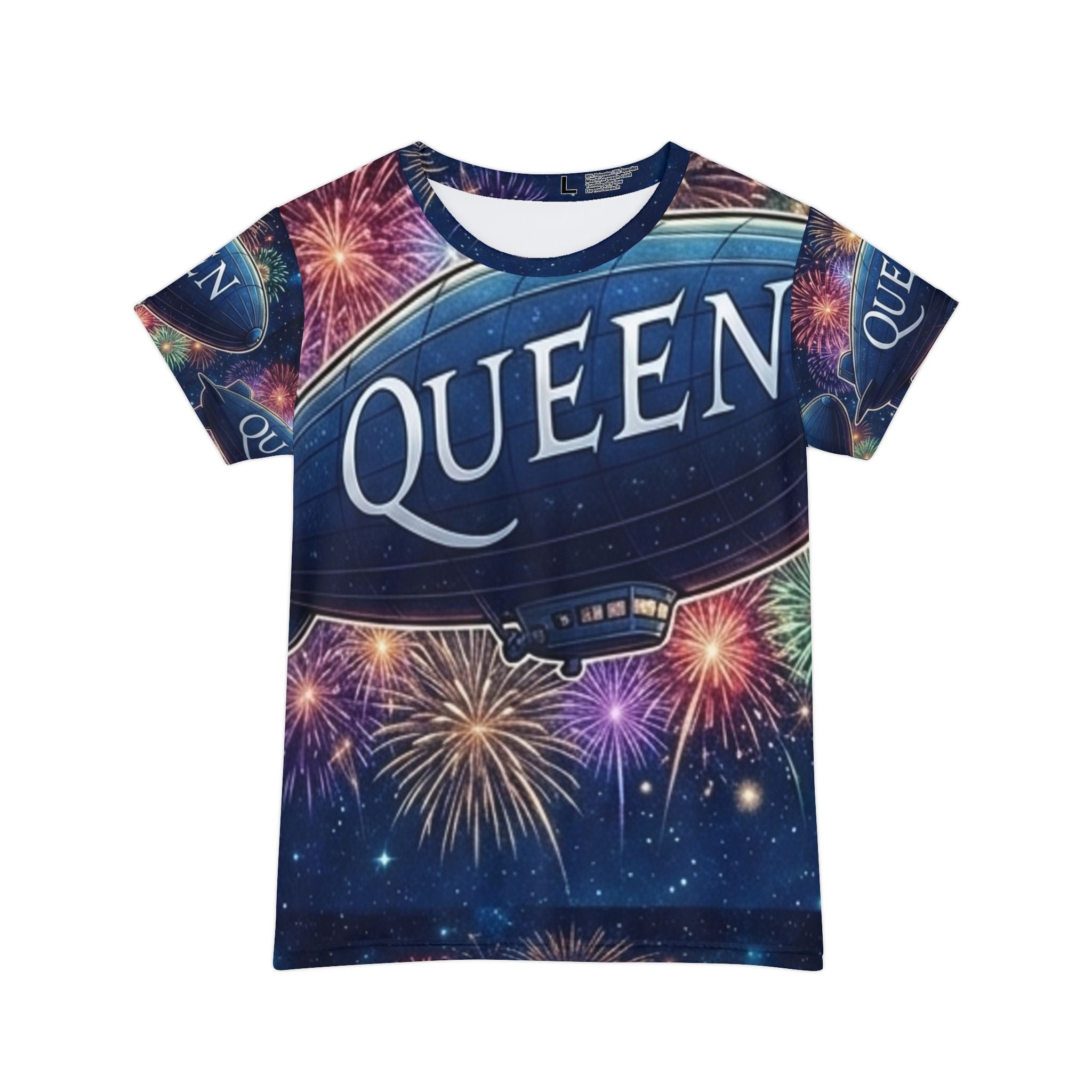 Queen Band Airship T‑Shirt — Fireworks All‑Over Print