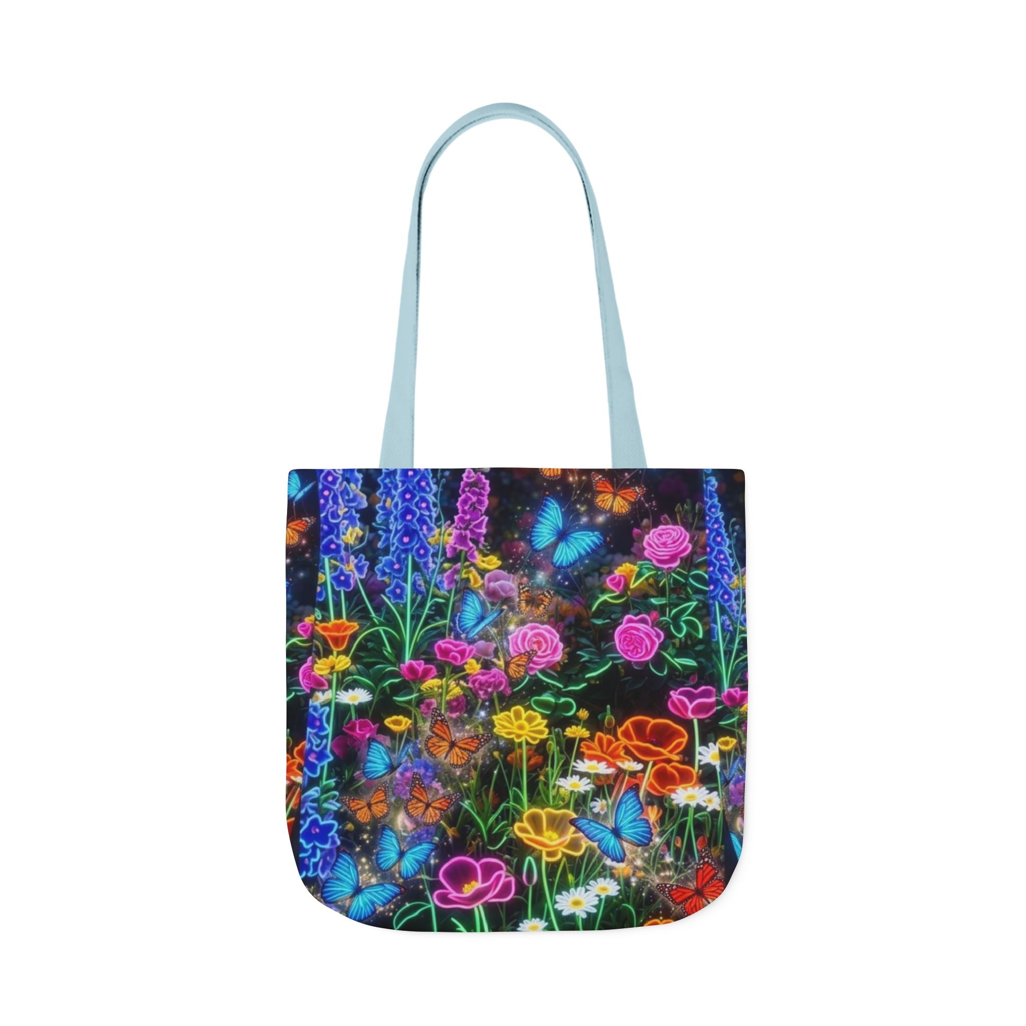Neon Floral Butterfly Canvas Tote — Colorful Printify