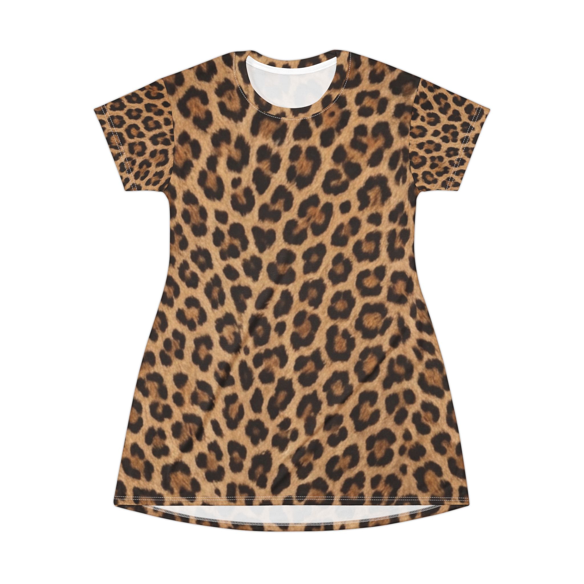 Leopard Print T-Shirt Dress - All-Over Animal Print AOP