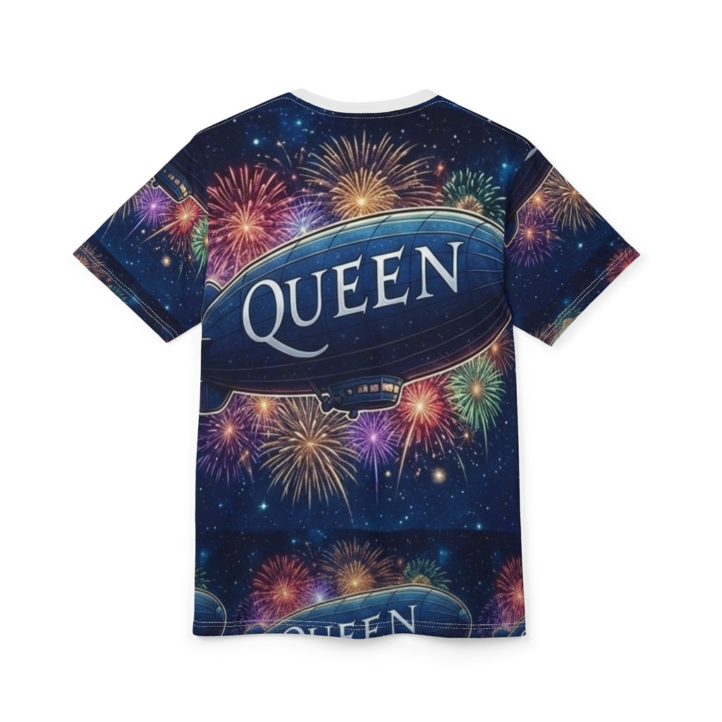 Queen Airship Tee — Retro Band Fireworks All-Over Print Shirt
