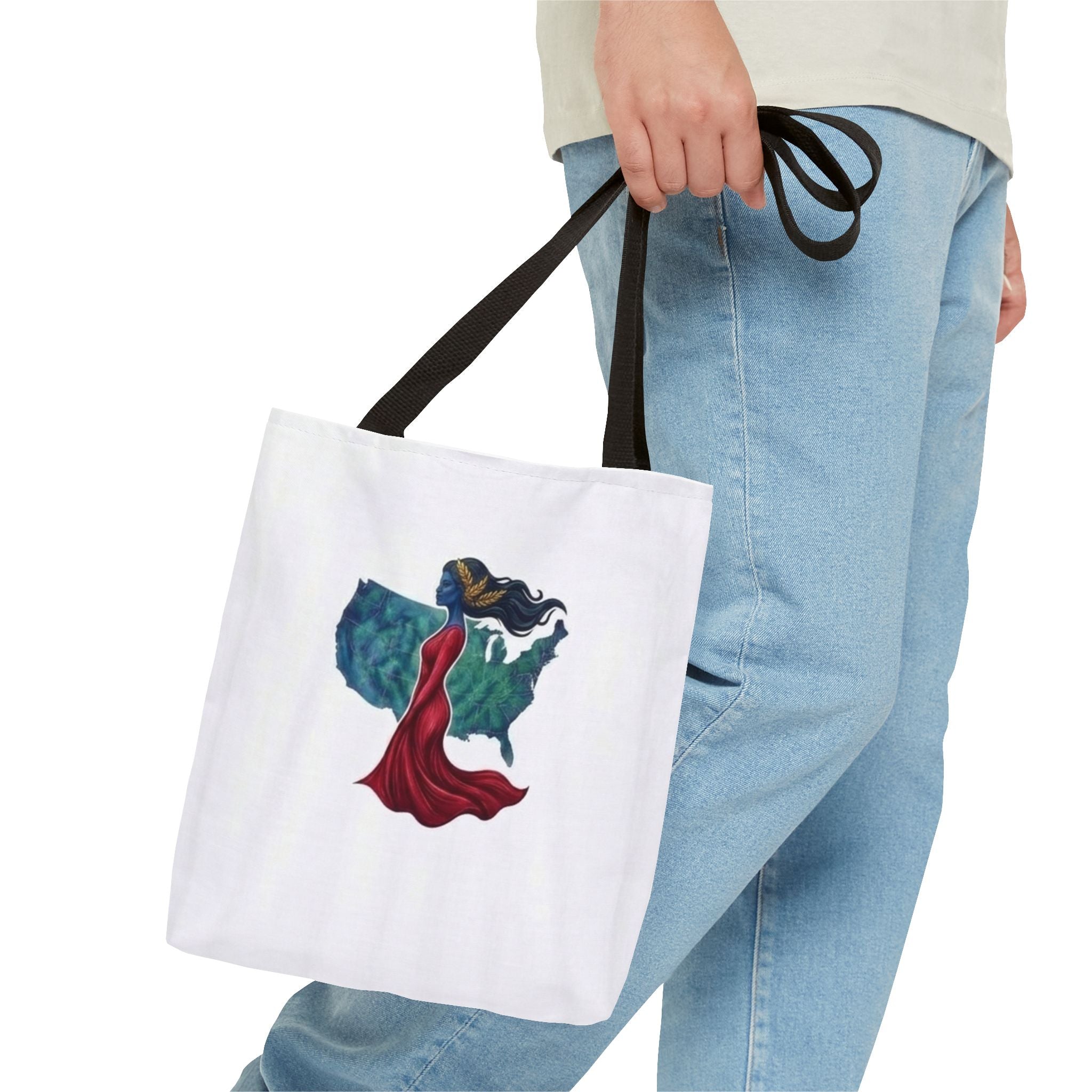 Women's USA Silhouette Tote Bag — Red Dress Fashion Illustration