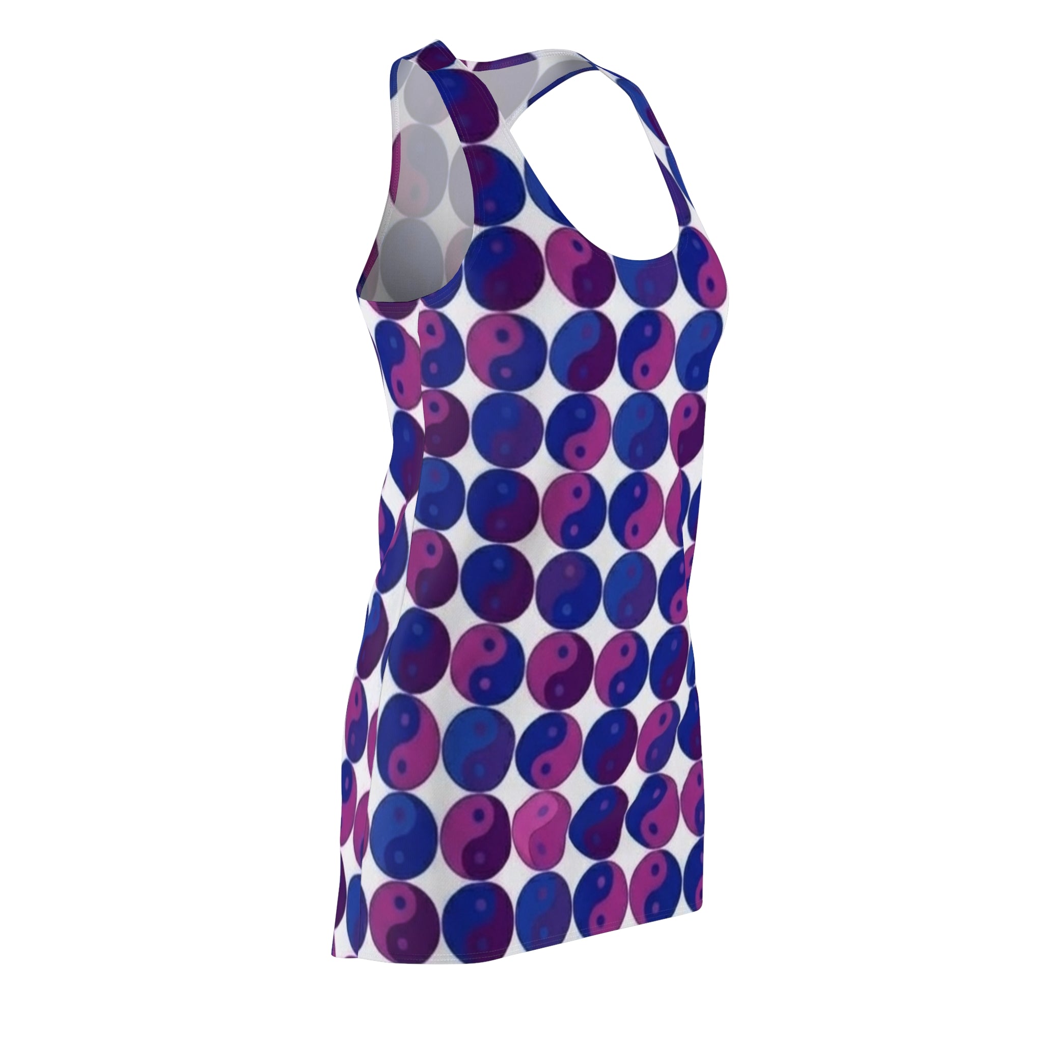 Yin Yang Dot Racerback Dress – Purple & Blue Geometric AOP