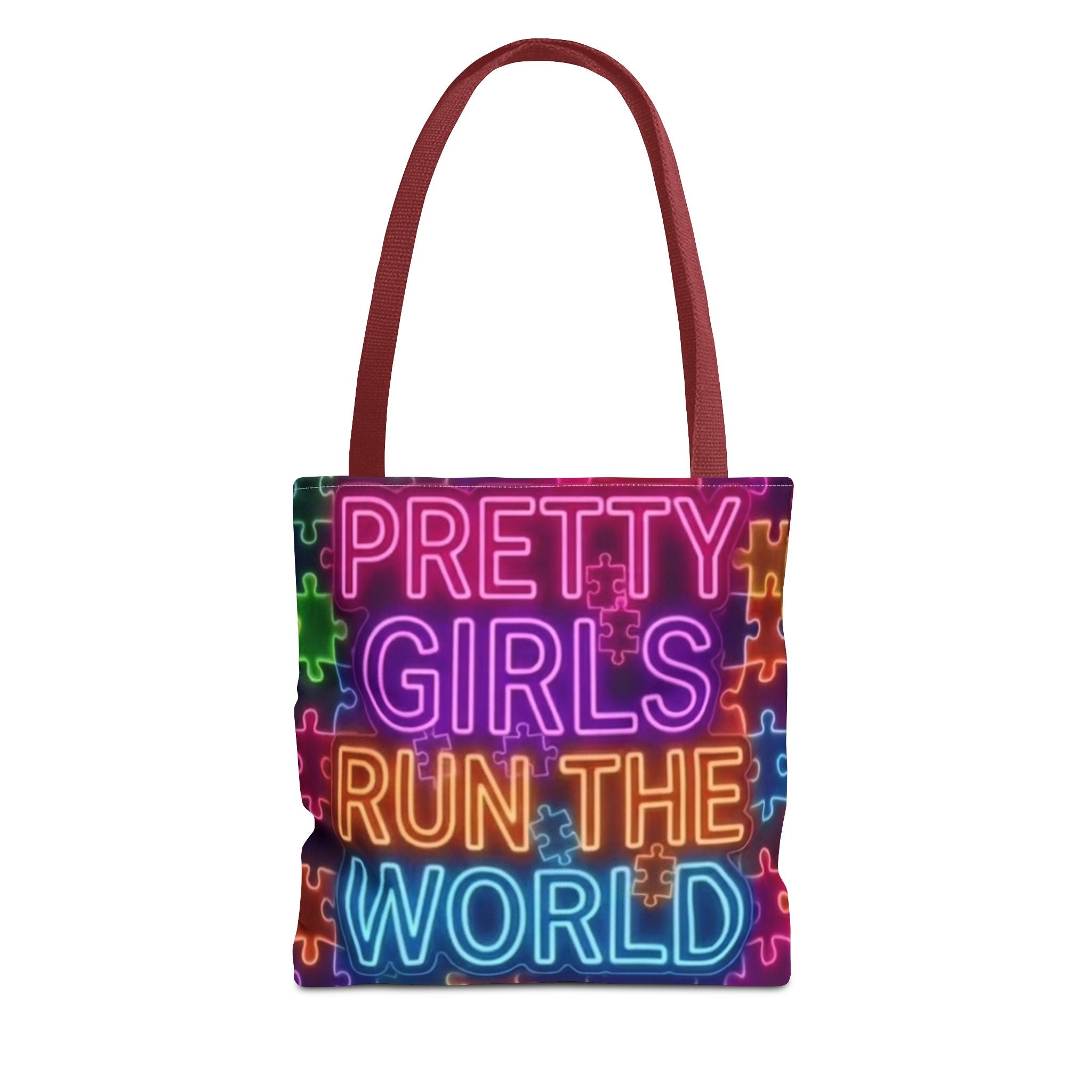 Pretty Girls Run the World Tote Bag — Neon Puzzle Pattern AOP Tote Printify