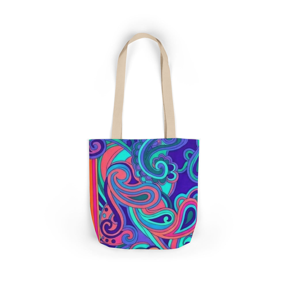 Psychedelic Paisley Canvas Tote Bag — Bright Retro Swirl Pattern