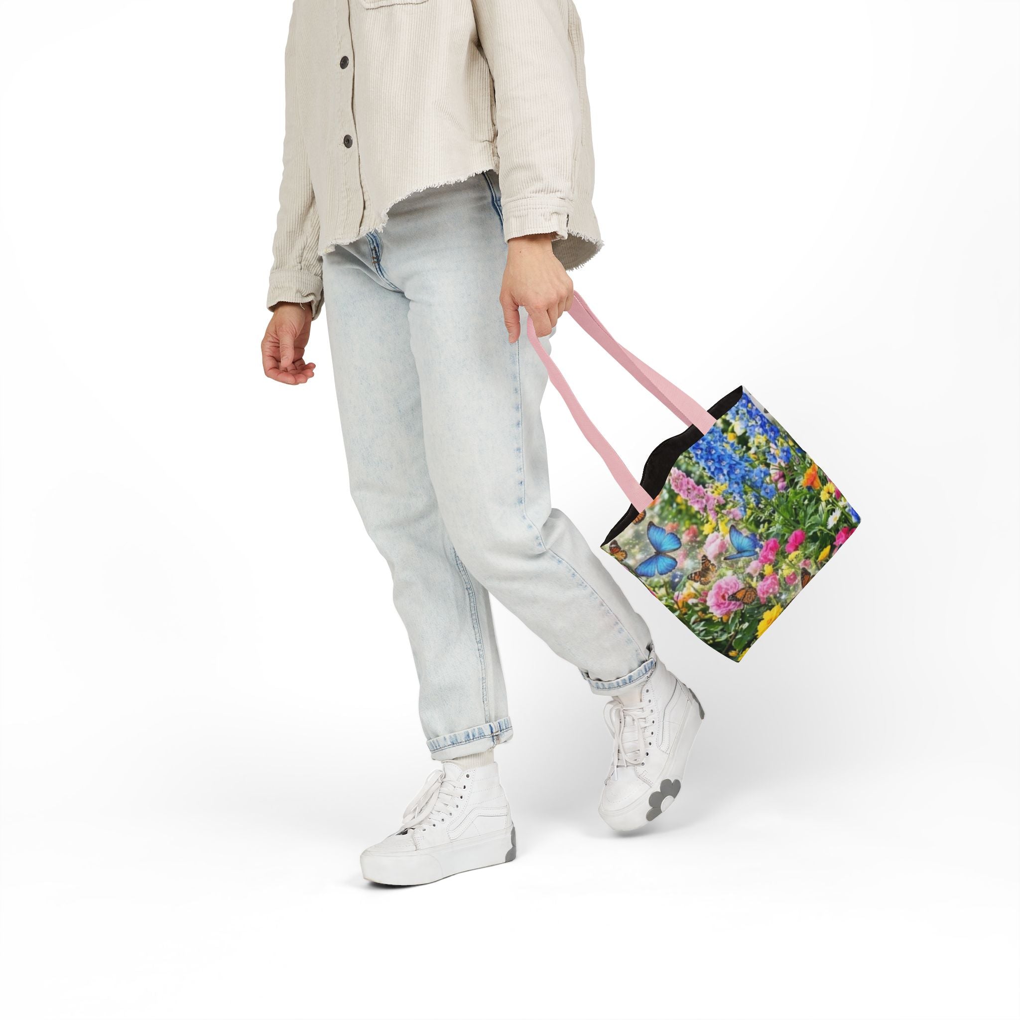 Floral Butterfly Canvas Tote Bag — Colorful Garden Print Tote