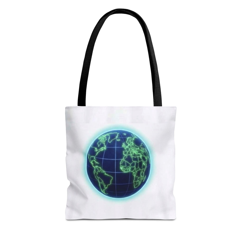 Neon Globe Tote Bag – Eco Globe AOP Tote for Travel & Everyday Printify
