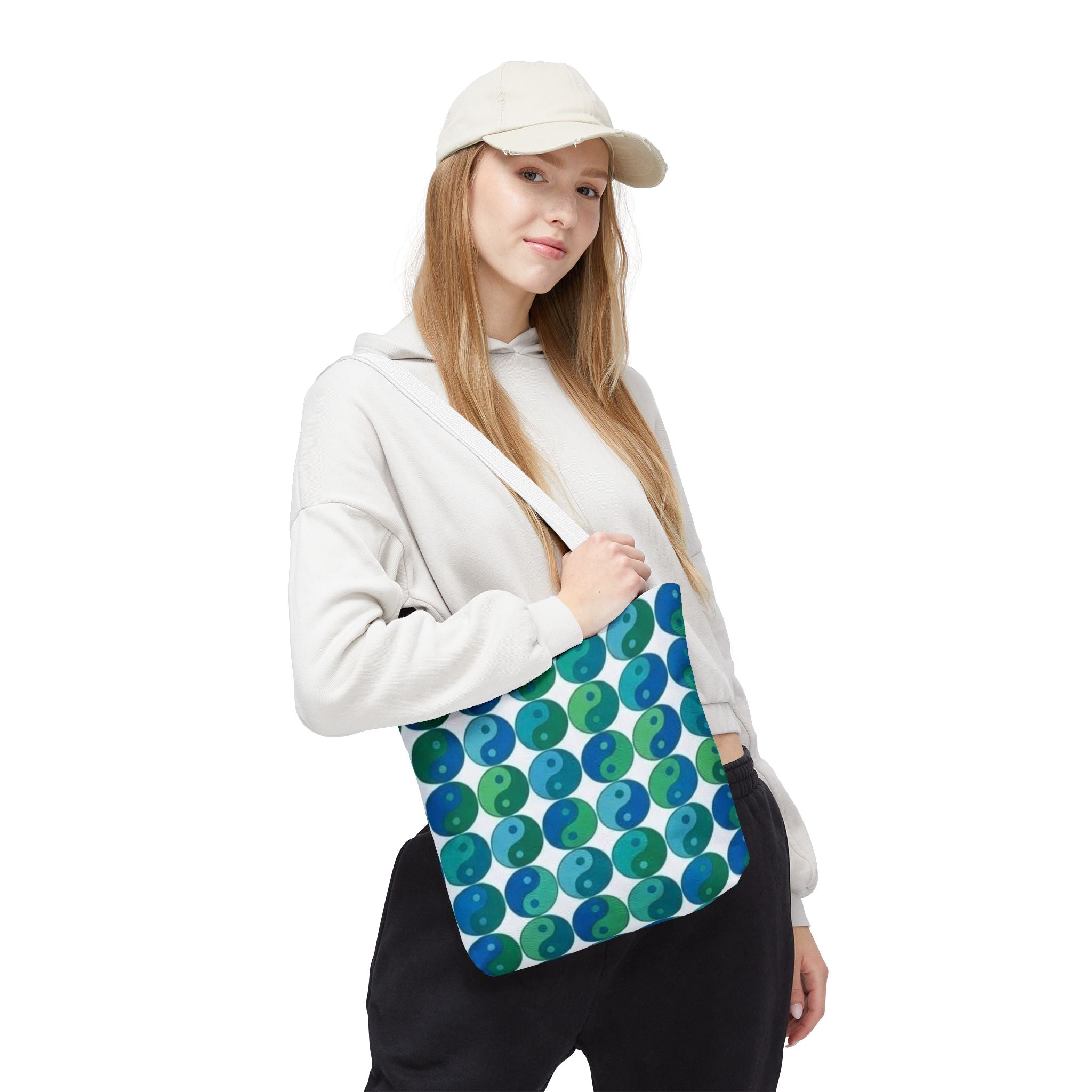 Yin Yang Pattern Tote Bag — Blue Green Reversible All-Over-Print Shopper