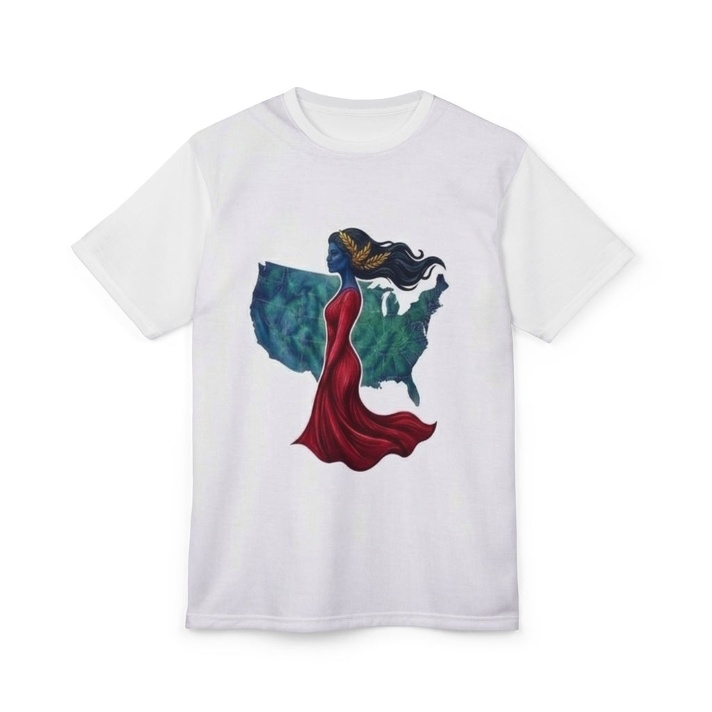 Patriotic Woman Silhouette Tee — USA Map Art Graphic Shirt