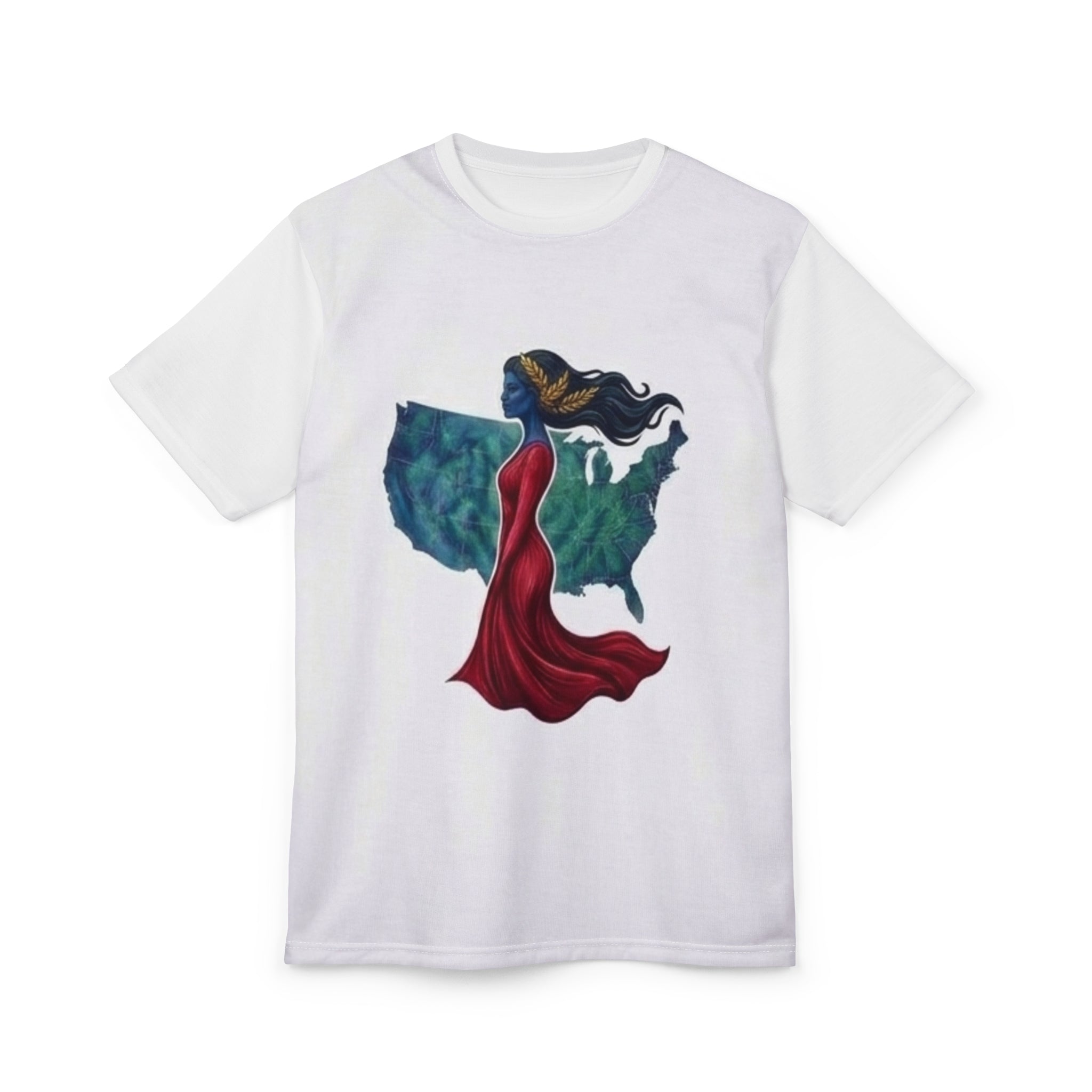 Patriotic Woman Silhouette Tee — USA Map Art Graphic Shirt
